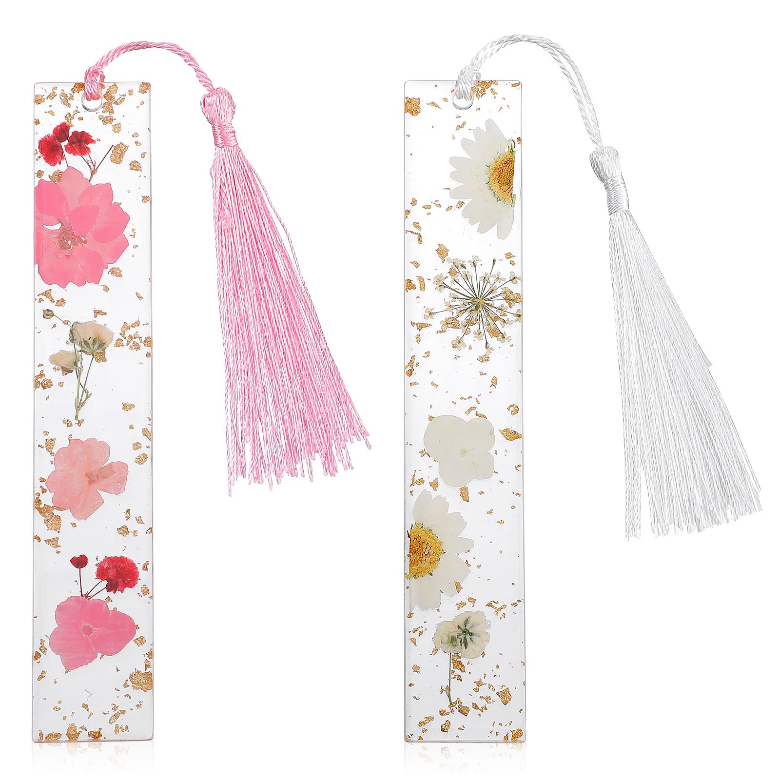 2 Pack Bookmarks for Women with Tassels Epoxy Resin Dried Flower