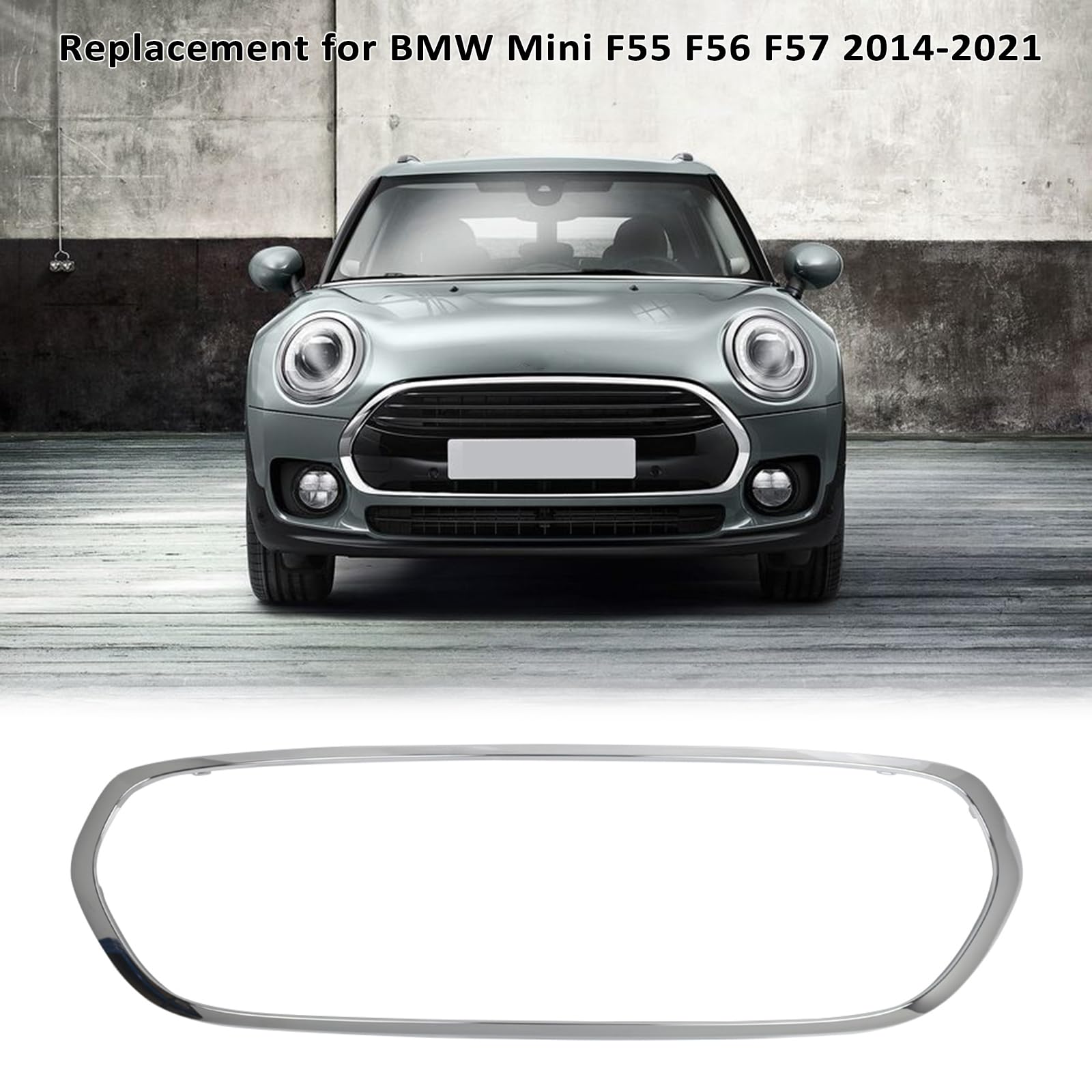 Shkalacar Chromowany grill chłodnicy, osłona przednia, listwa zderzaka, chrom, kompatybilna z BMW Mini F55 F56 F57 2014-2021, OEM: 51137449207, 51137300589