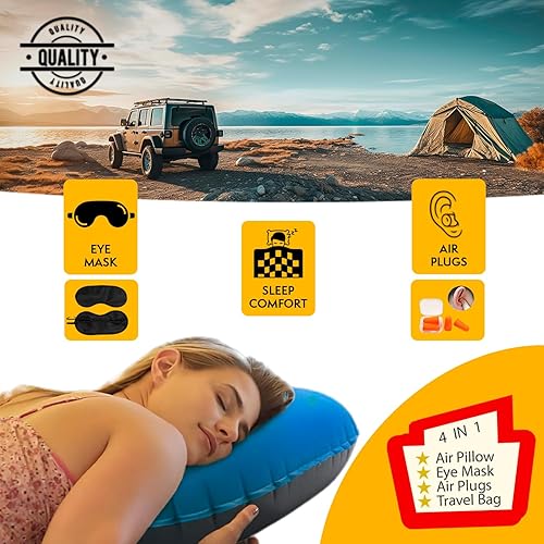 Miniatura 7 de ComfortLifePlus Almohada inflable 4 en 1, para campamento, senderismo, playa, ultraligera y multiusos, almohada ergonómica para cuello y lumbar,