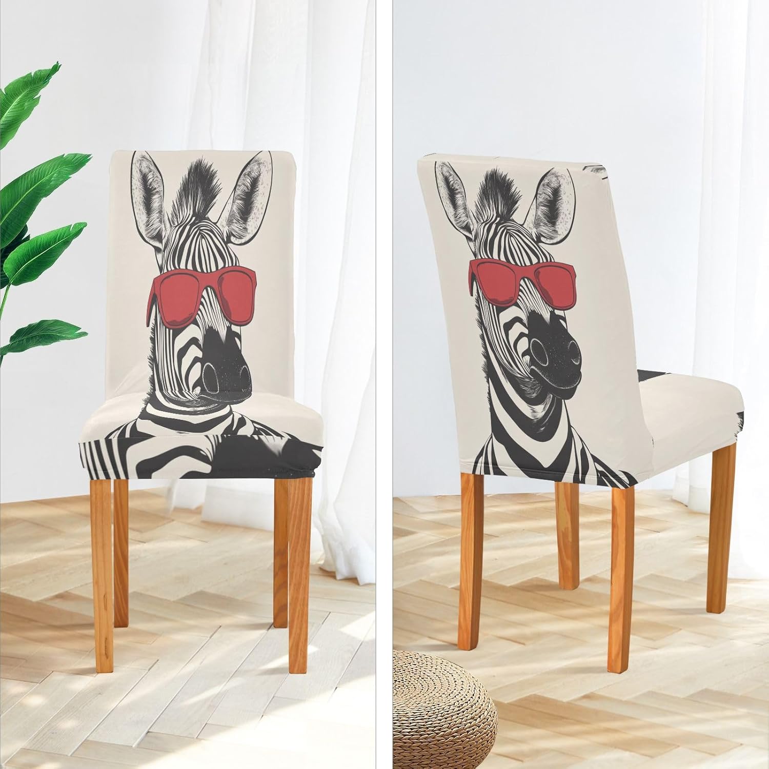 ALAZA Chair Covers for Dining Room, Funny Zebra Red Sunglasses Stretch Chair Cover Sets Chair Protector Removable Washable for Ktichen Restaurant Hotel