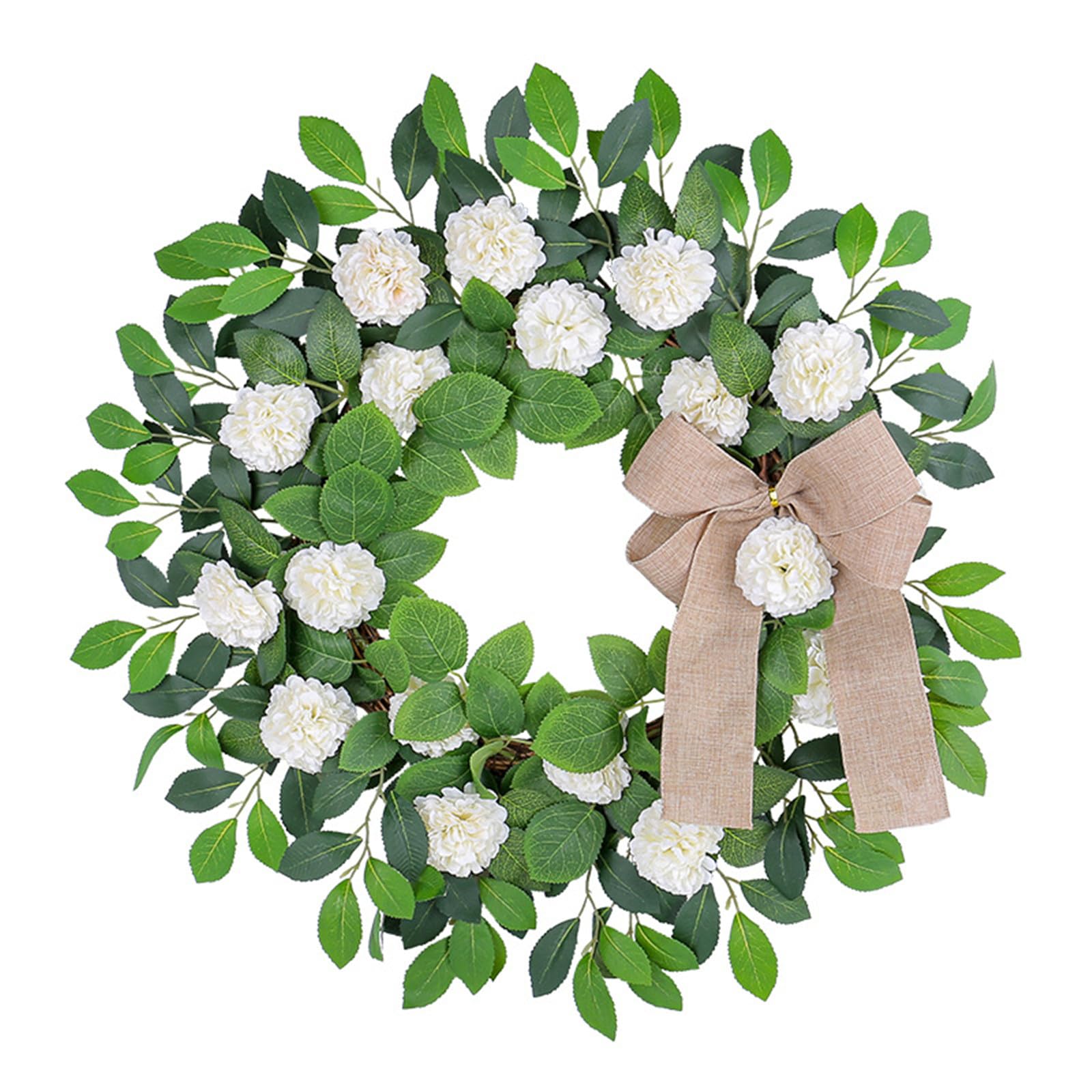 Tsophreniq Artificial Spring Wreath White Hydrangea for Front Door, Wedding, Indoor and Outdoor Decorations Wedding