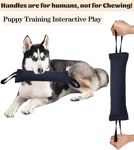 Miniatura 6 de Clysoru Dog Tug Toy Dog, paquete doble de almohada resistente para mordedura de yute, duradera, equipo de entrenamiento, juguete interactivo para