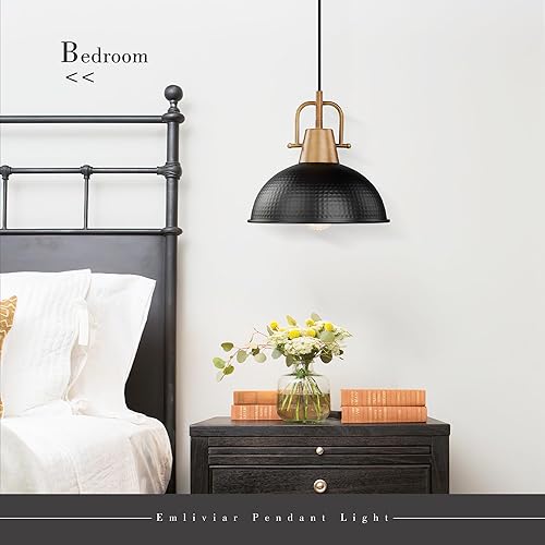 Miniatura 4 de Emliviar GE269MIL BK+WD - Lámpara colgante moderna de 10.2 pulgadas, lámpara colgante moderna para isla de cocina, pantalla de cúpula de metal