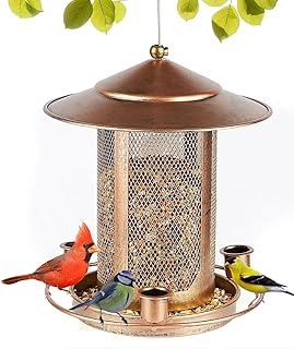 屋外用バードフィーダー メタル野鳥餌器 リスプルーフ 2つの追加給餌ポート付き 庭 庭 裏庭の装飾用の大容量屋外バードフィーダー