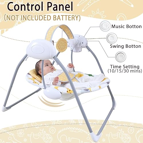 Miniatura 5 de Columpio de bebé para bebé, columpio para recién nacido con música, 5 niveles de velocidad, ajuste de tiempo, cojín suave, columpio plegable para