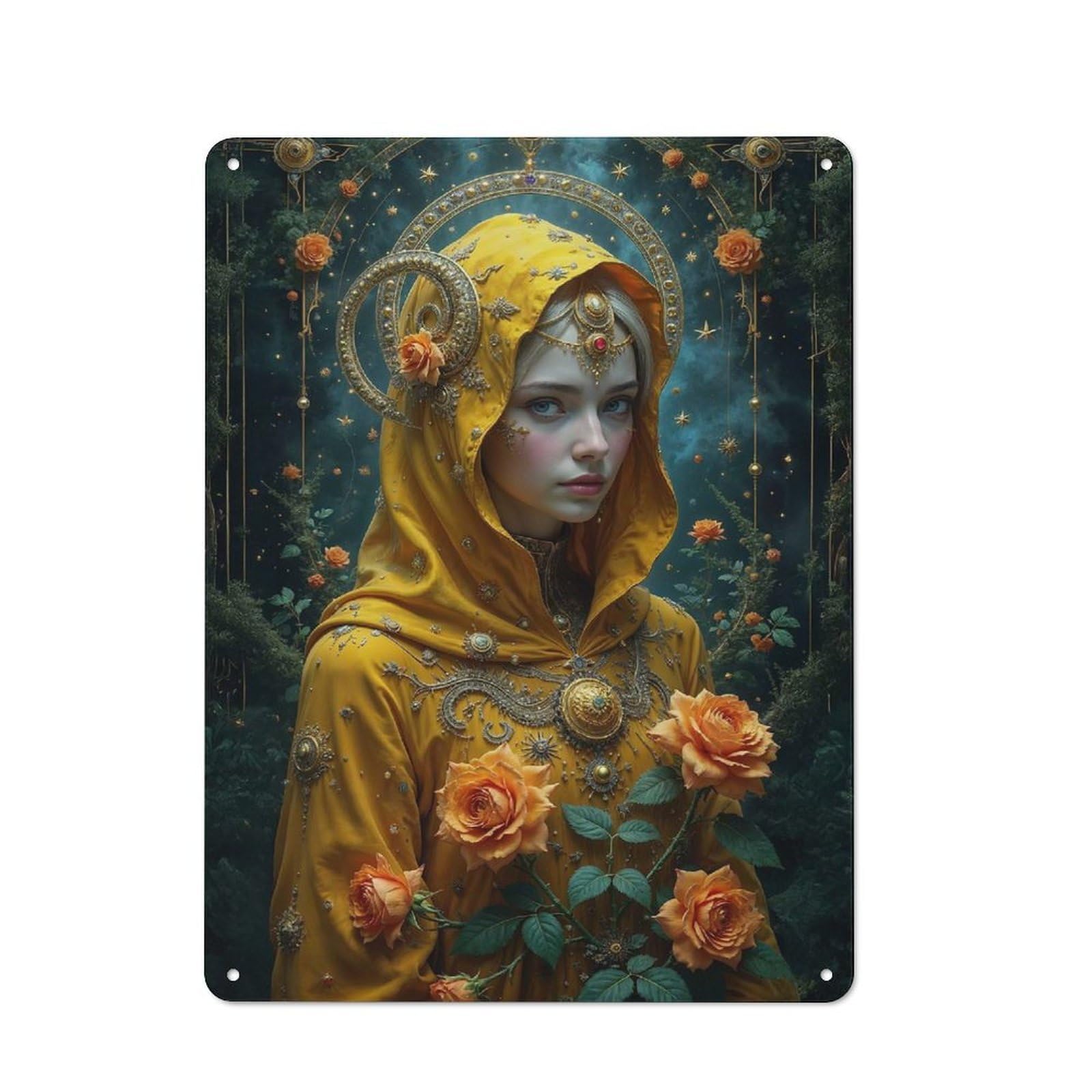 Junmoney Golden Celestial Woman Rustic Metal Plaque 40X30cm For Dining Room Or Kitchen, A Housewarming Gift For Dining Room Decor Fans