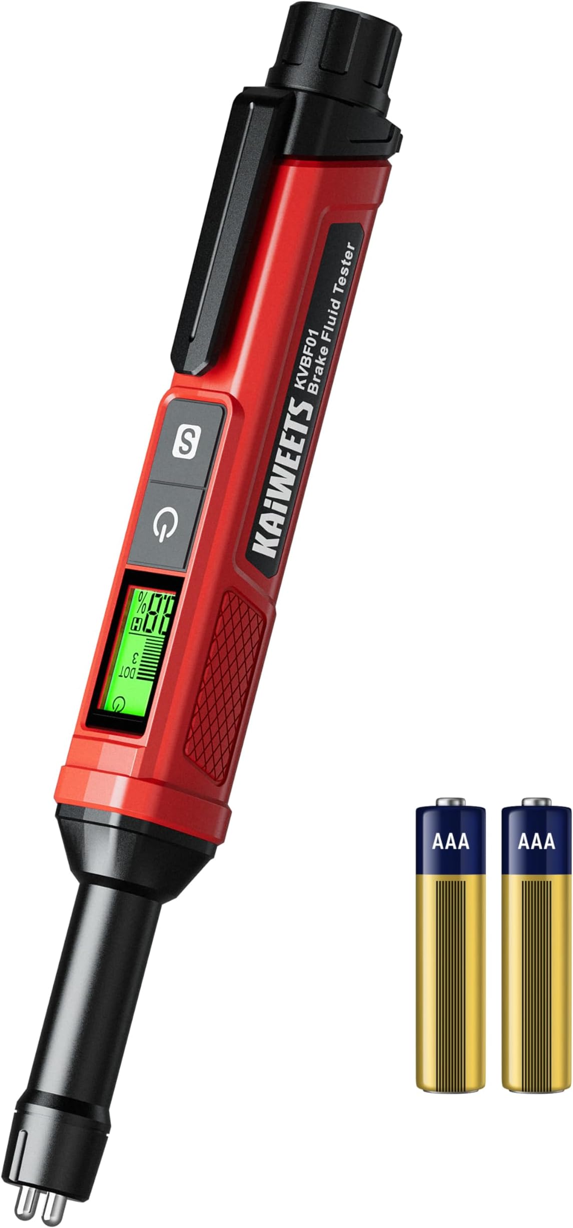 KAIWEETS Brake Fluid Tester Pen with Corrosion Resistance Probe, High-Precision Brake Fluid Moisture Tester with Data Hold Function, Buzzer Alarm, 3 Colors Backlight, Calibrated for DOT3, DOT4, DOT5.1
