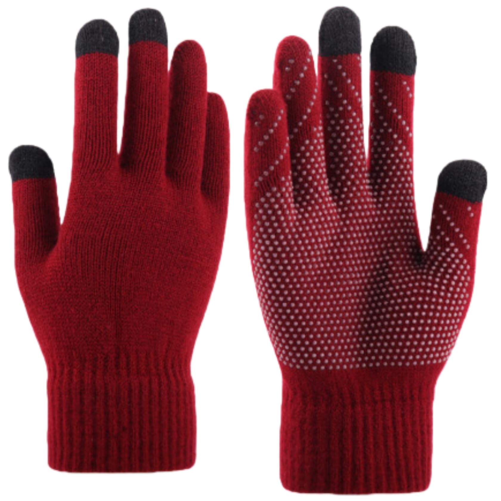 YISENJEE Mens Knit Gloves Knitted Non-Slip Touchscreen Men'S And Women'S Warm Brushed Winter Gloves - Burgundy