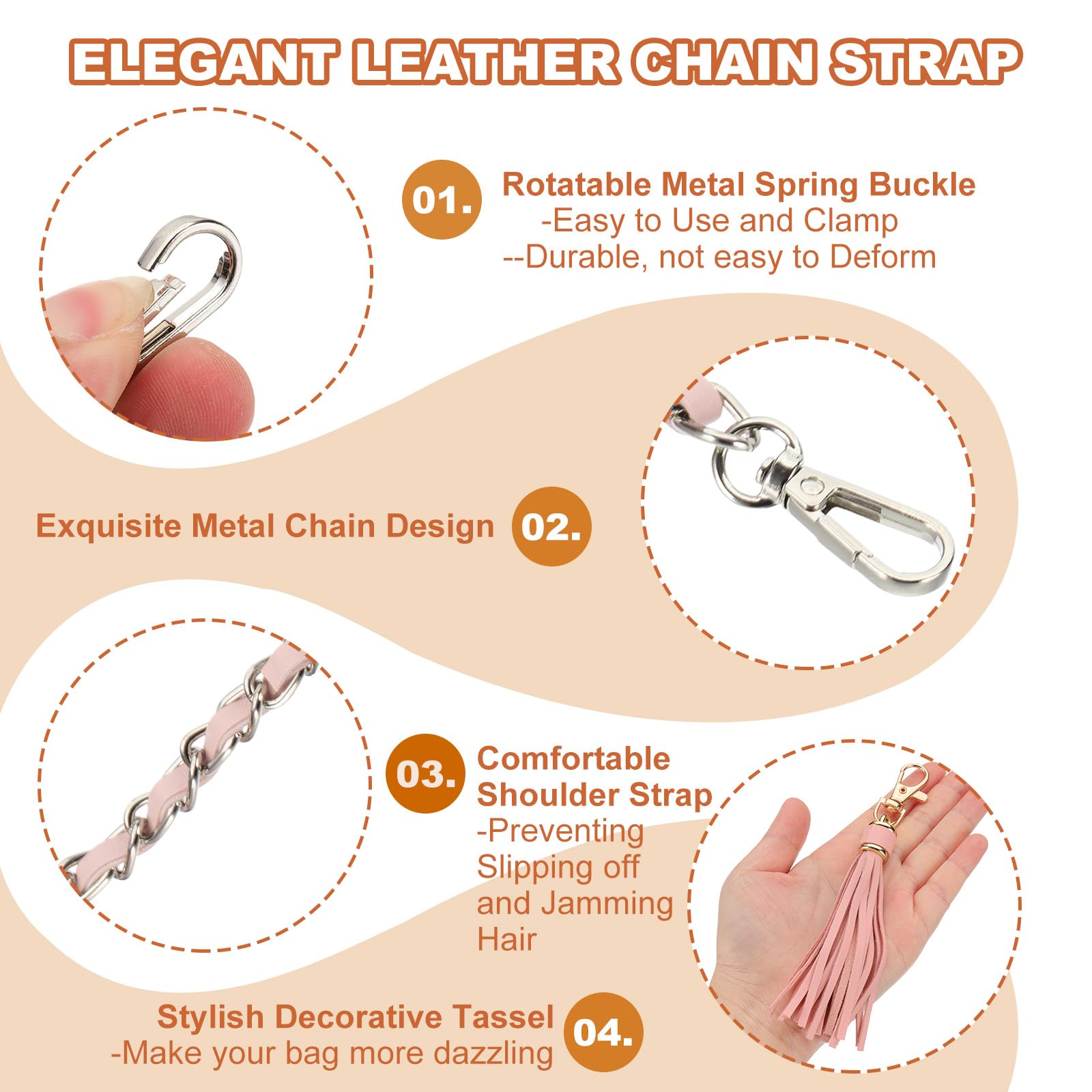 PATIKIL Purse Chain Strap, 24 Inch Leather Chain Strap Replacement with Tassel for Crossbody Bag Pink/Silver - Image 3