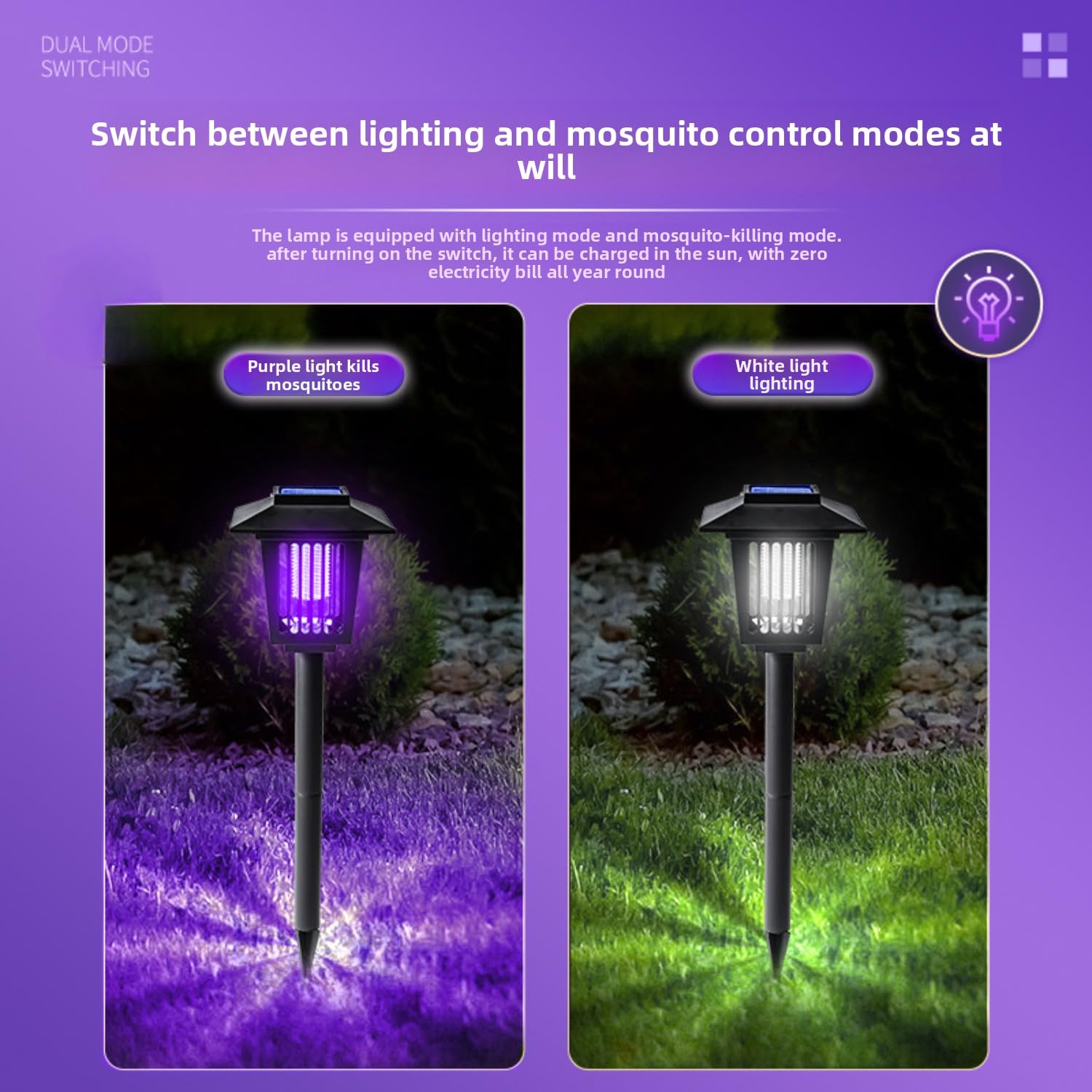 Confezione da 1/2/4 lampade solari antizanzare, copertura UV con pannello solare, IPX6, impermeabile, per esterni, patio, giardino, prato, durata di 8-12 ore (colore nero, confezione da 2)