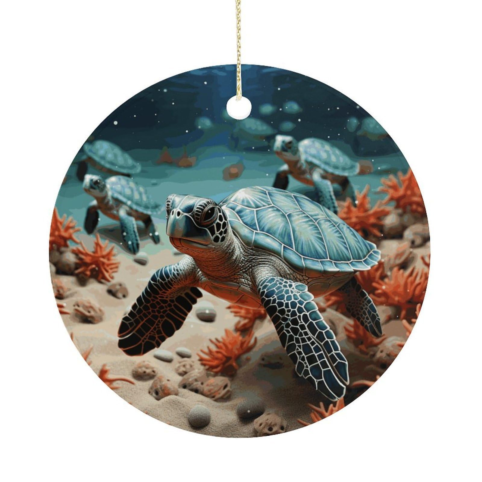 Turtle Starfish Christmas Ornament,Round Ceramic Ornaments Personalized Christmas Tree Ornament for Holiday Porcelain Keepsake Gifts Ideas Home Decor