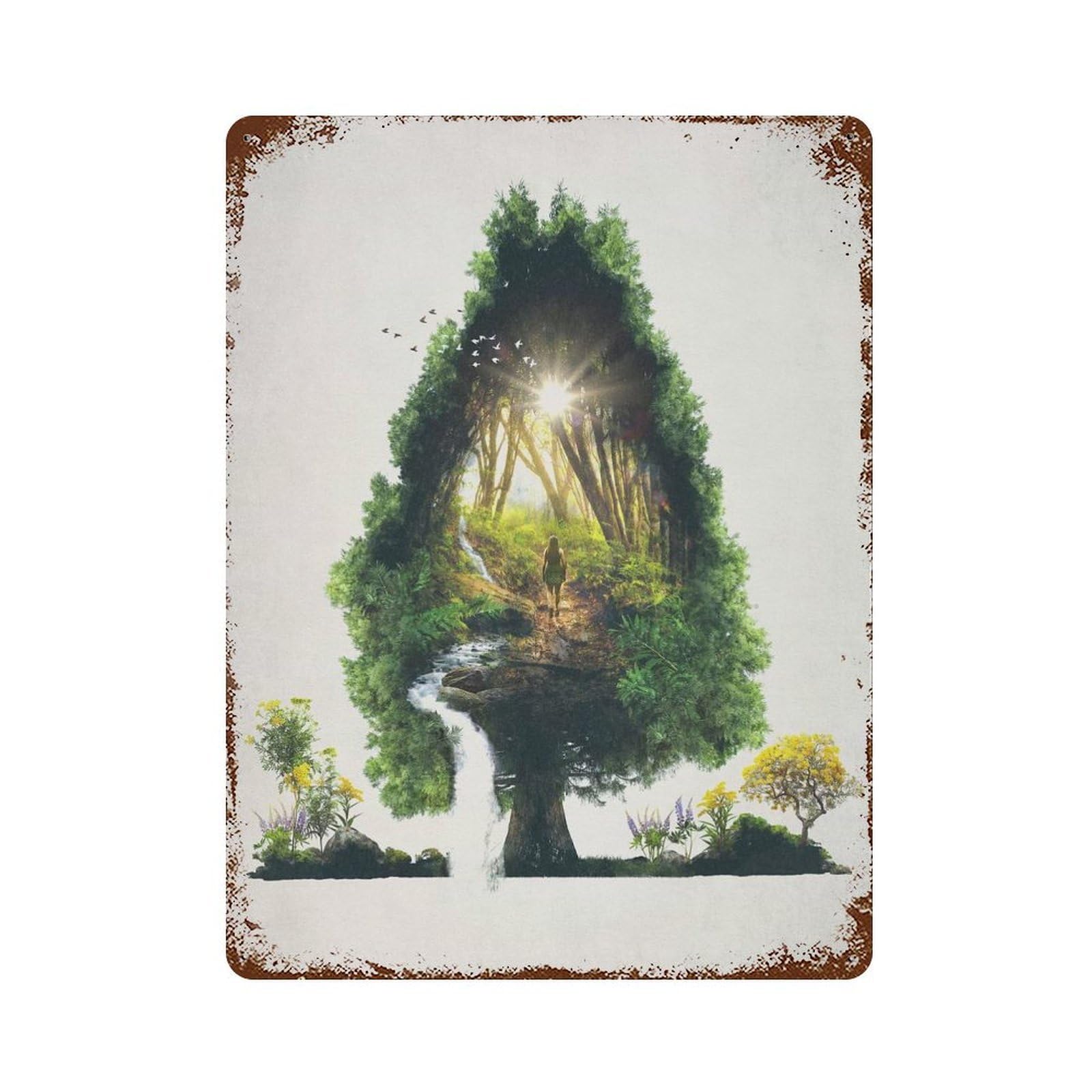 The Road Not Taken 15.7"x11.8" Vintage Rust Metal Sign, Novelty Wall Decor for Living Room, Hallway And Home Decor