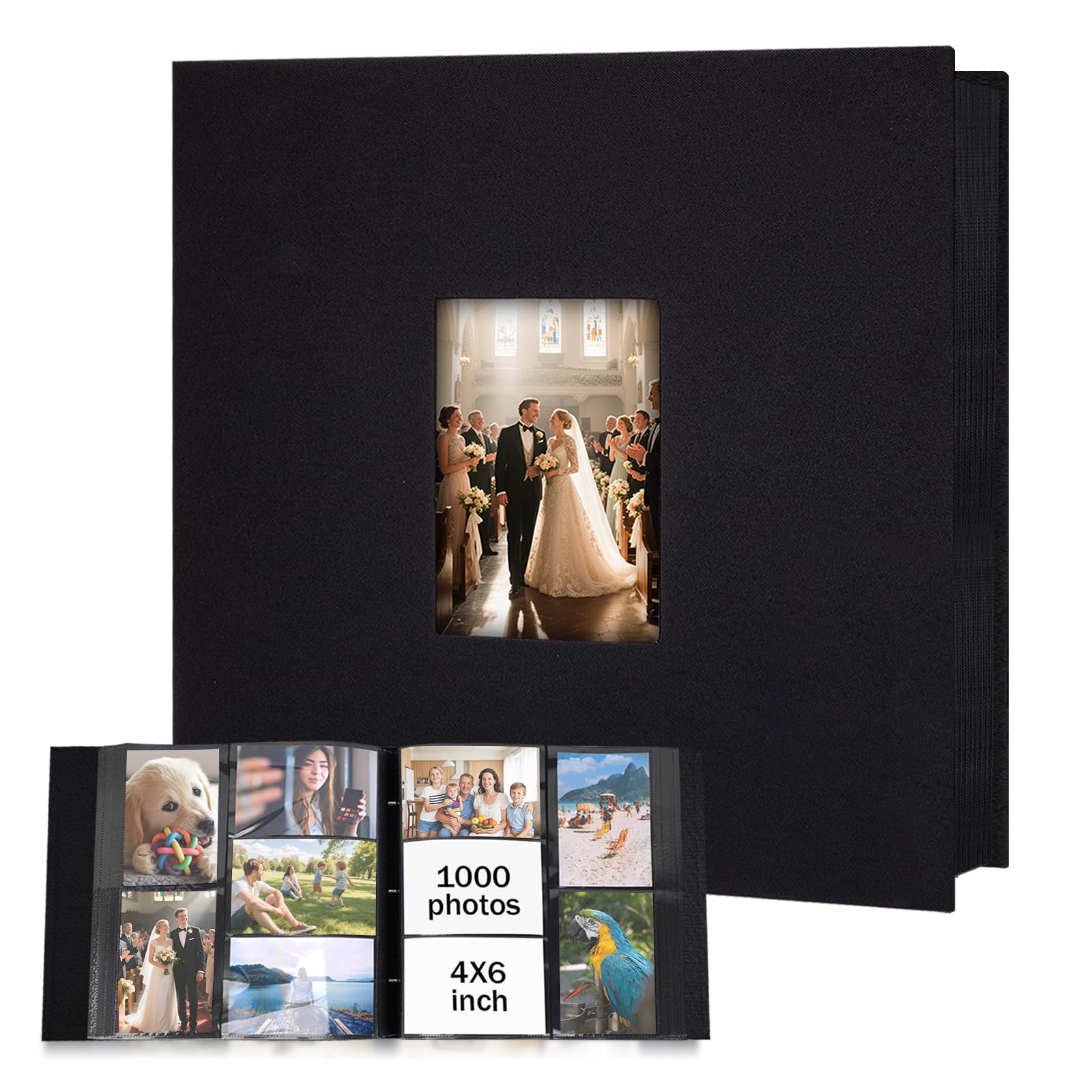 Extra Large Capacity Photo Album 4x6 1000 Pockets, Linen Cover and Front Window,Holds 1000 4x6 Horizontal and Vertical Photos,4 x 6 Picture Book for