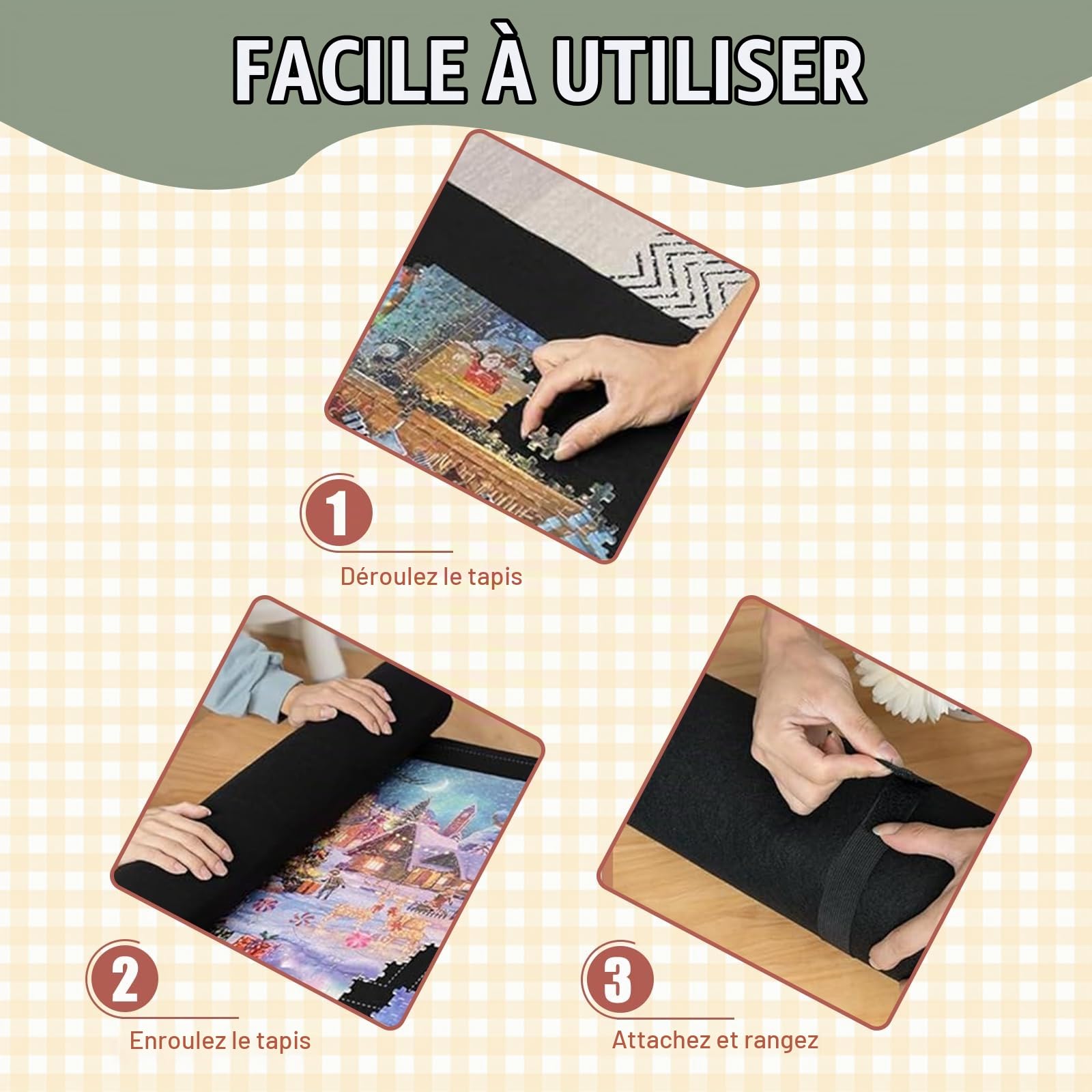Tapis Puzzle Rouleau Feutre 116×66 cm, 1500 Pièces | Antiglisse Tapis de Rangement Portable
