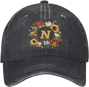 Fall Monogram Letter N Last Name Initial Cool Washed Denim Baseball Cap, Adjustable Fit for Men & Women, A Must-Have for Your Everyday Look Black