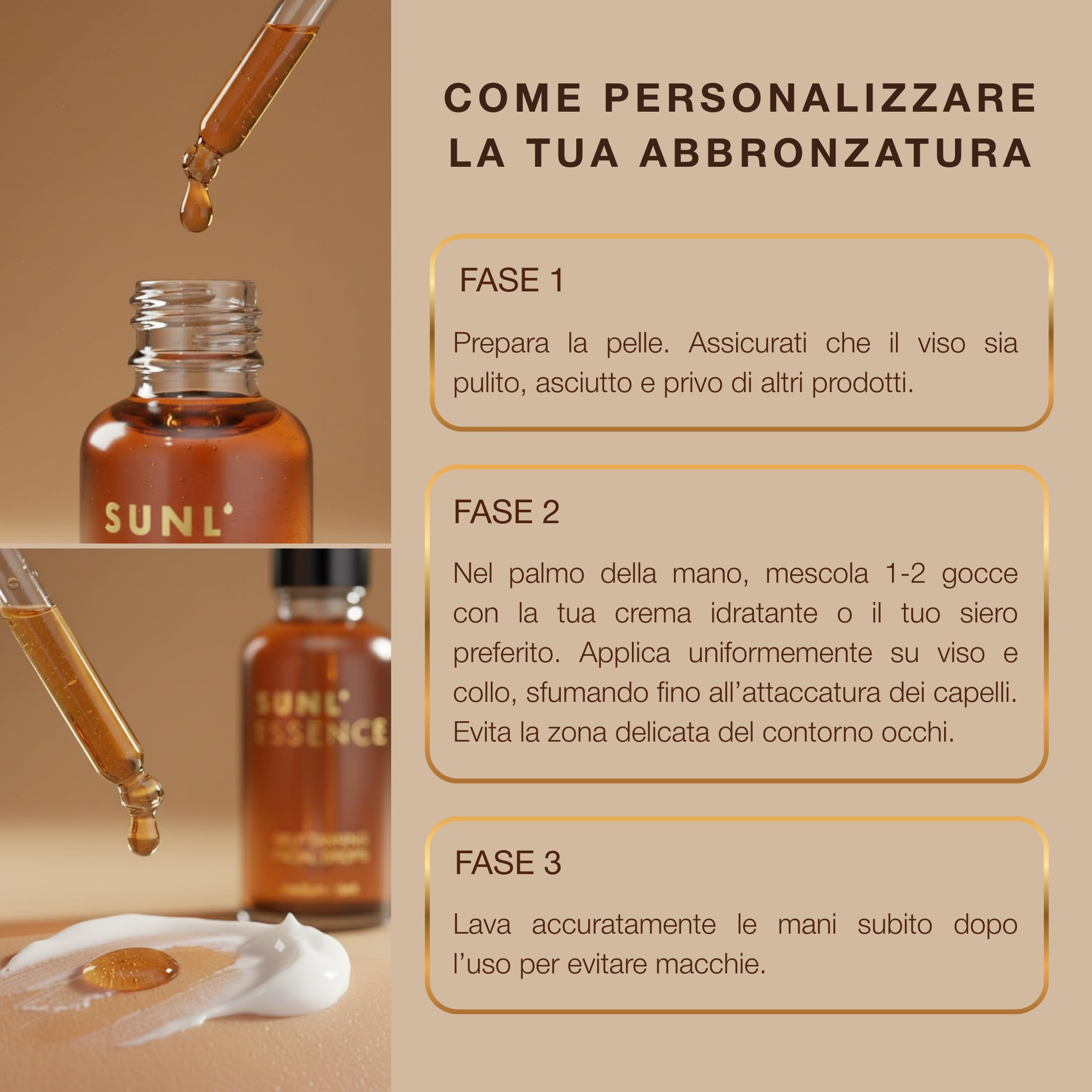 Onyx Sunl’Essence Gocce Autoabbronzanti Viso - Concentrato Autoabbronzante da Miscelare con Crema - Effetto Naturale Modulabile Chiaro/Medio con Aloe e Acido Ialuronico | 30 ml
