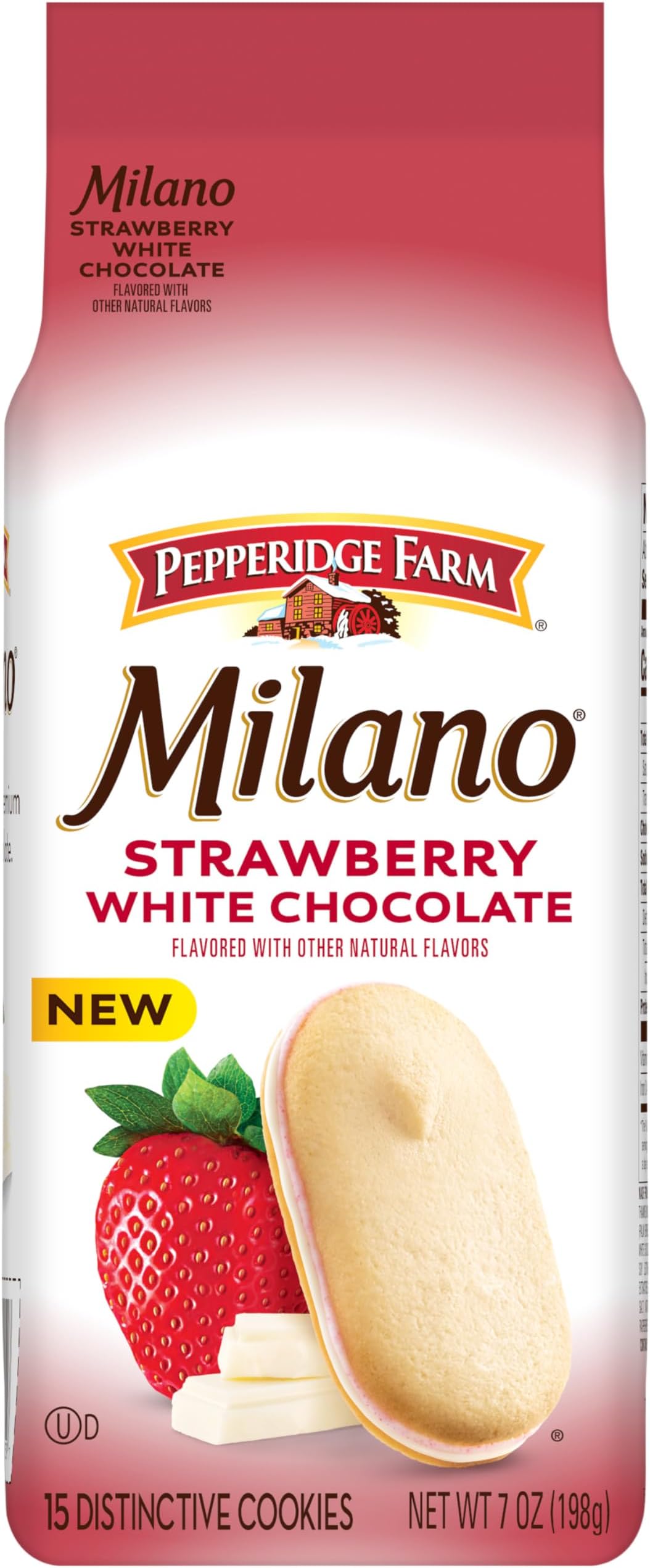 Milano White Chocolate Strawberry Flavored Cookies, 7 Oz Bag