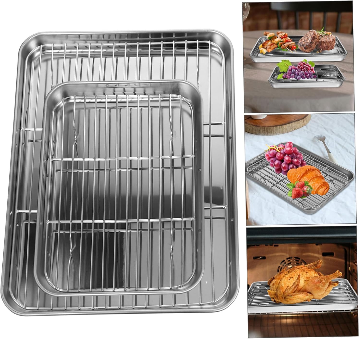 2pcs Stainless Steel Baking Wire Racks Drain Dishes Vegetable Pan Storage Pans Easy Clean