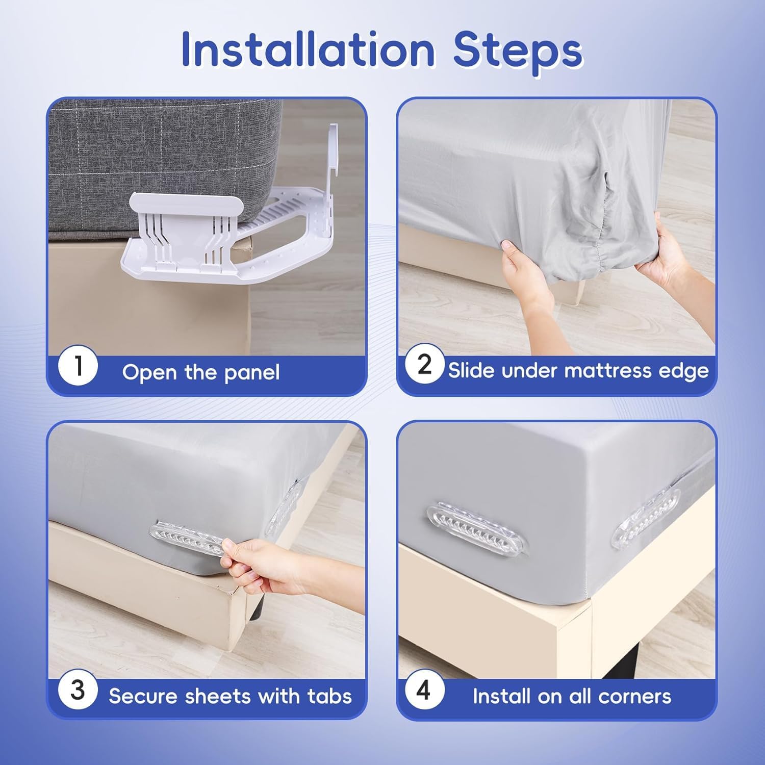 Wysteria Bed Sheet Holders for Corners – Upgraded 2026 Fitted Sheet Straps Keep Sheets Tight on Any Mattress, Anti-Slip Locking Clips, Adjustable Bed Sheet Fasteners 4PCS