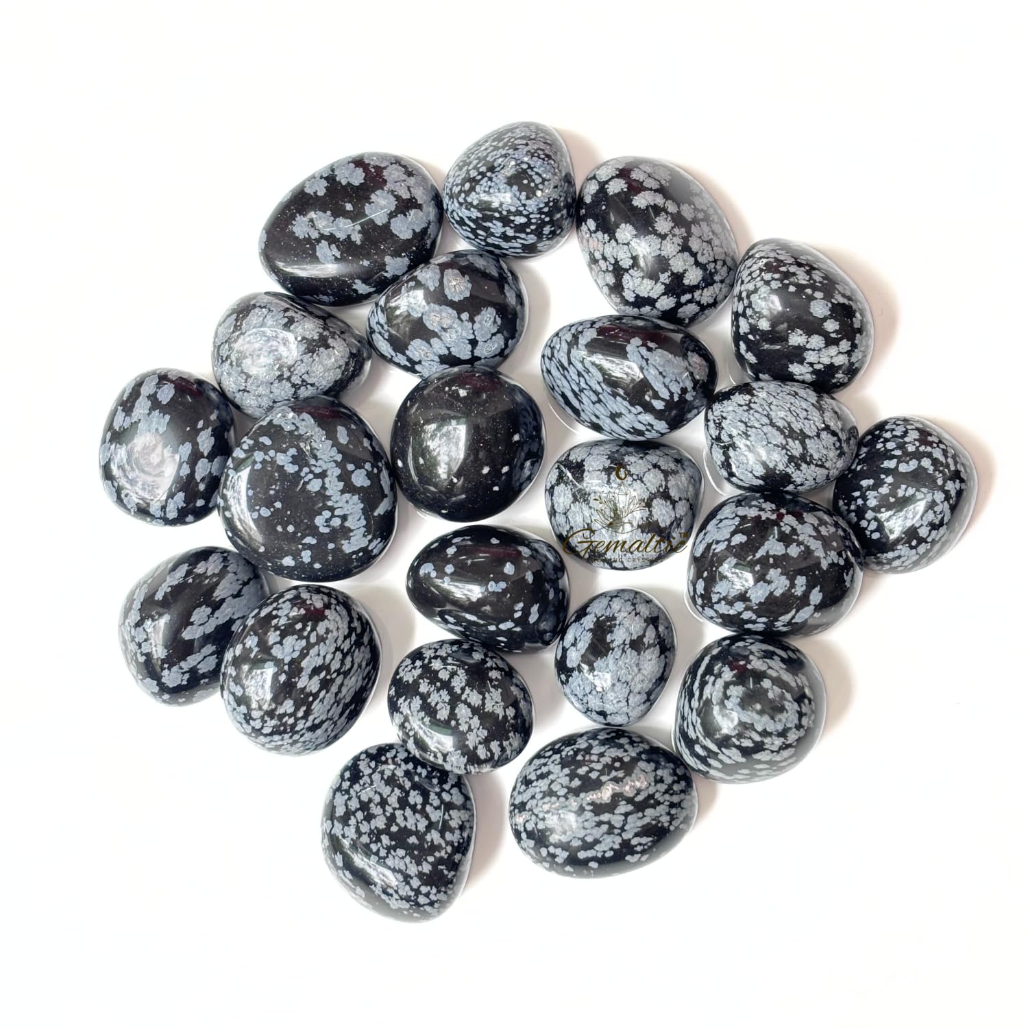Gemaltic Healing Crystals 7Pcs Tumble Stone Gemstones and Crystals Tumble for Gift Home Decor Size: 20-25mm (Snowflake obsidian)