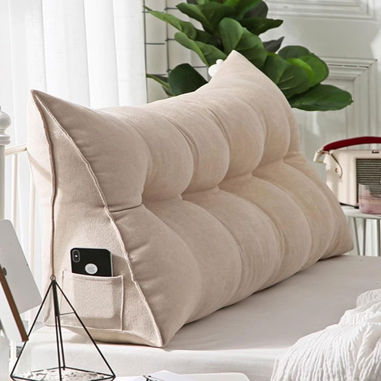 Almohada Triángulo, Almohada de Lectura de Cabecera, Cojín de Lectura, Cojín de Respaldo para Sofá, Cojín Lumbar, Almohada en Forma de Cuña para Dormitorio (5 80cm)
