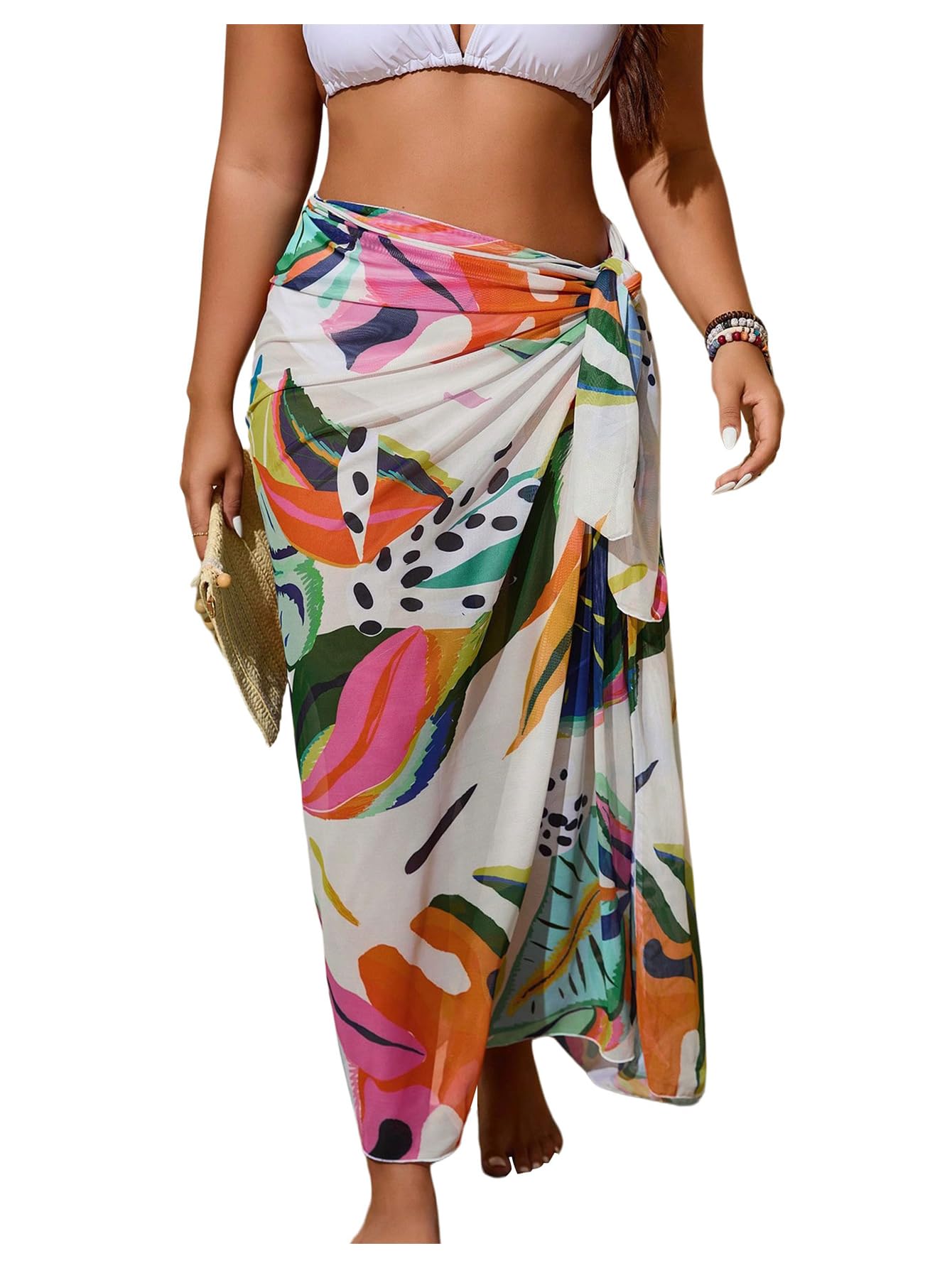 RoseSeek Women's Plus Size Tropical Wrap Beach Skirts Knot Side Sarong