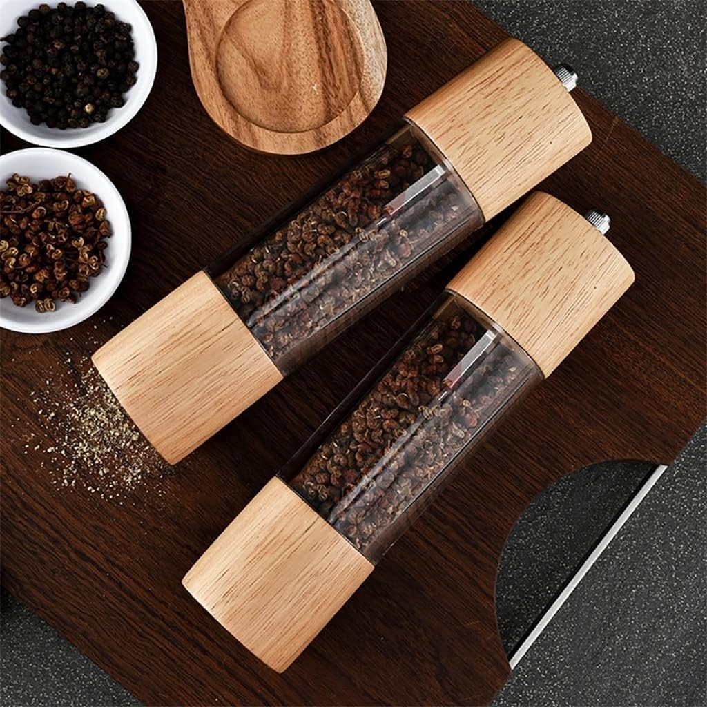 8in Salt and Pepper Grinder Mill Oak Wood Manual Seasoning Spice Mill Adjustable Ceramic Grinding Core Kitchen Grinding Tools