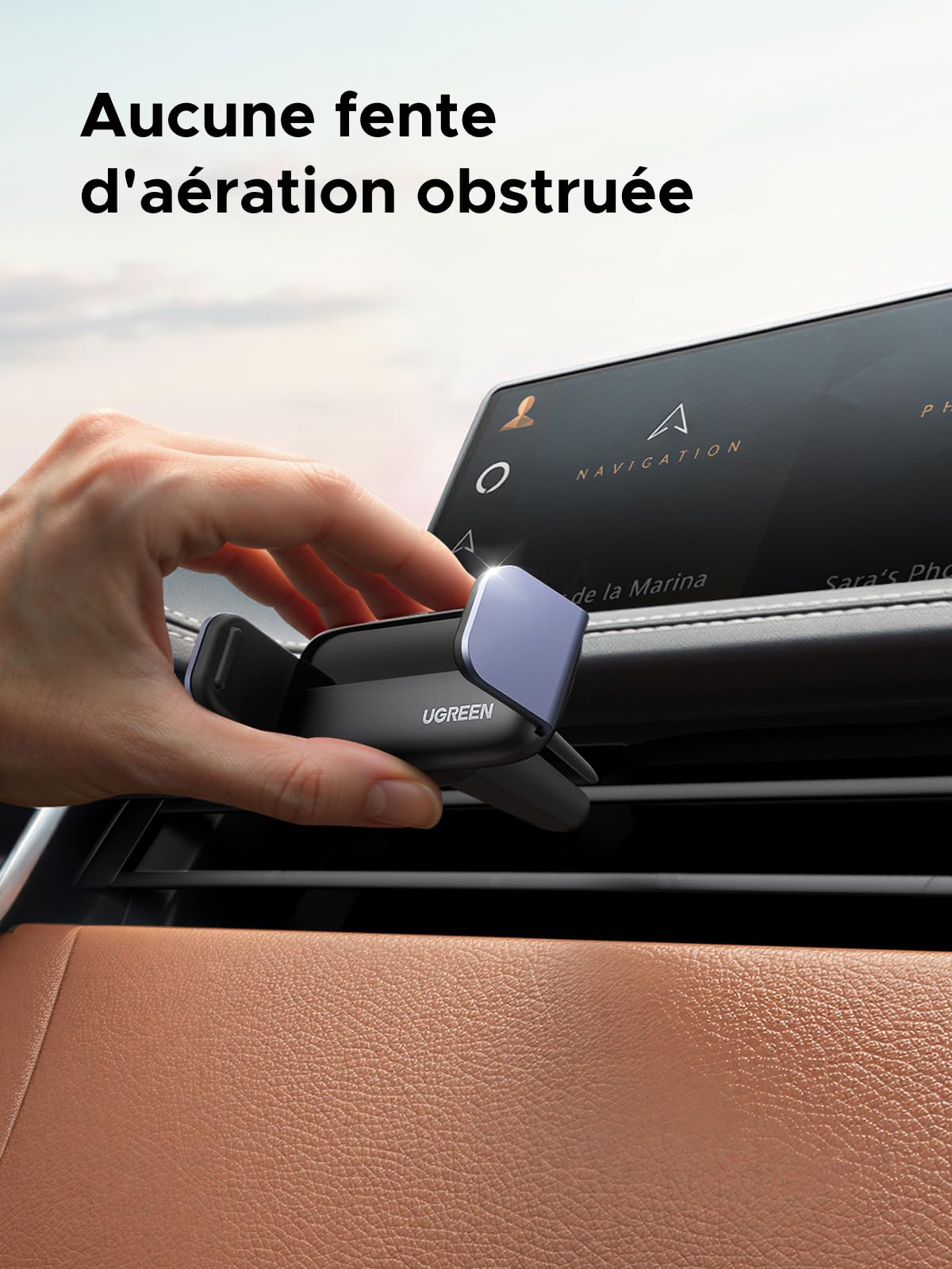 UGREEN Support Téléphone Voiture Gravité Grille Aération Porte Smartphone Voiture Ventilation Accroche Téléphone Auto Compatible avec iPhone 17 Pro Max Air 16 15 14 Galaxy S25 Ultra S24