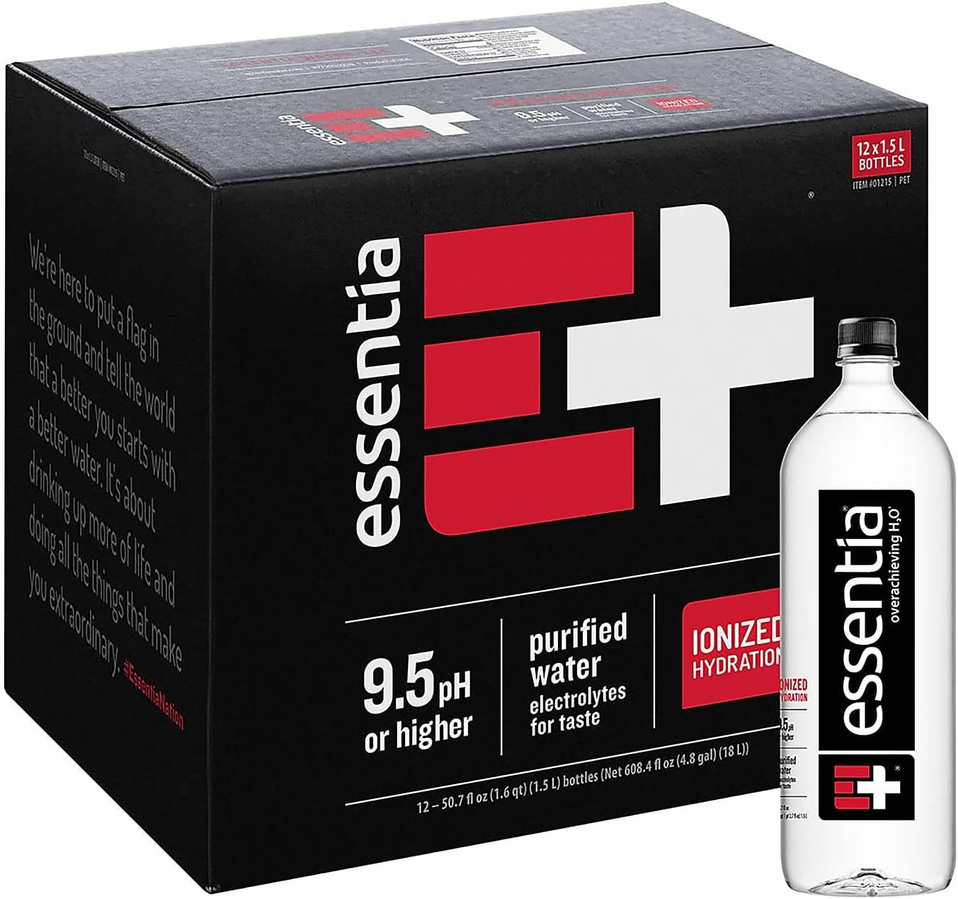Essentia Water, Ionized and Alkaline Hydration, Mineral Infused with 9.5 pH or Higher, Electrolytes for Taste, Pure Drinking Water, 50.7 Fl Oz (Pack of 12)