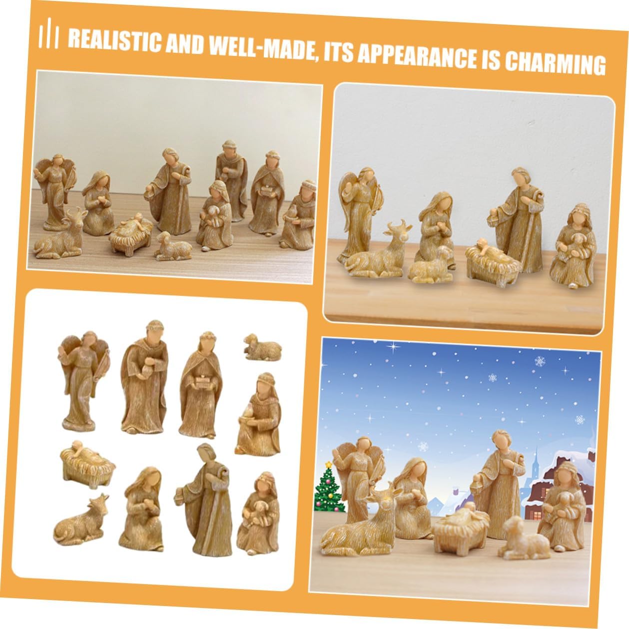 balacoo 10pcs Small Resin Jesus Nativity Figures Christmas Decors Tabletop Nativity Set Delicate Religious Sculptures for Home Holiday Decoration