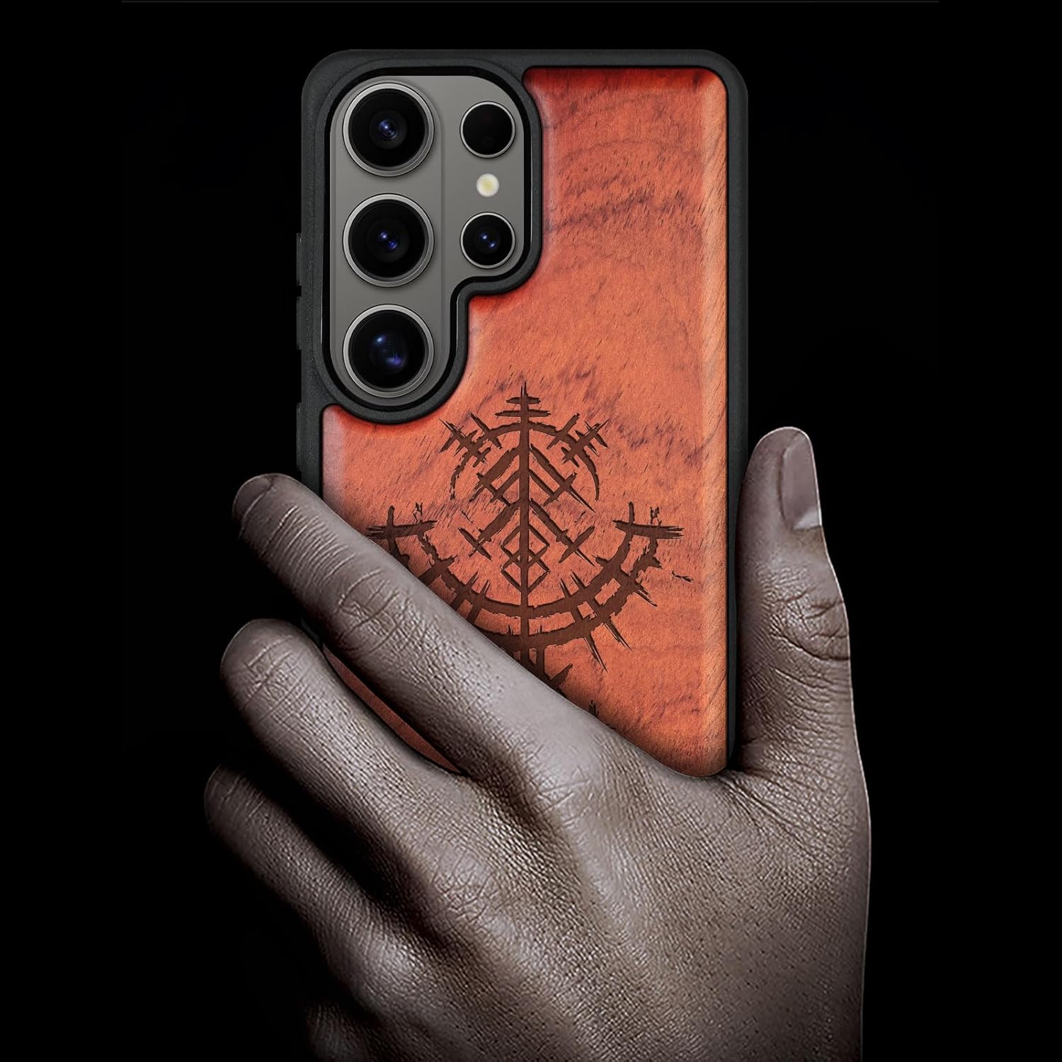 Carveit Magnetic Wooden Case for Samsung Galaxy S26 Ultra Case 2026, TPU Shockproof Cover & Wood Artisan Engraved, Compatible with MagSafe Wireless Chargers (Viking Symbols) Rosy