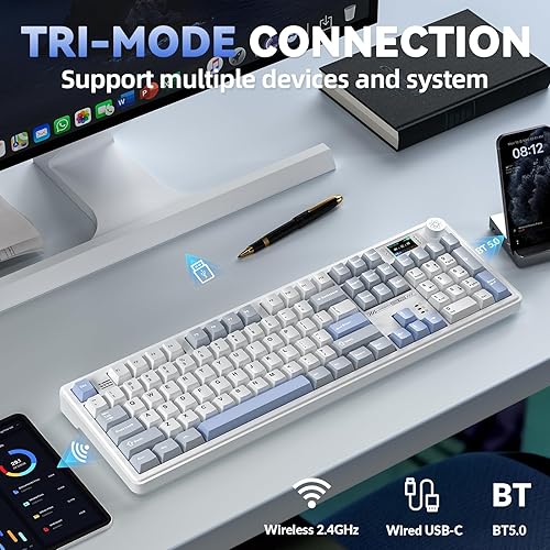 Miniatura 3 de LINGBAO K108 Pro Wireless Mechanical Keyboard with Screen & Knob, Full Size Creamy Keyboard with Number Pad, 10000mAh Battery, PBT Keycaps, RGB