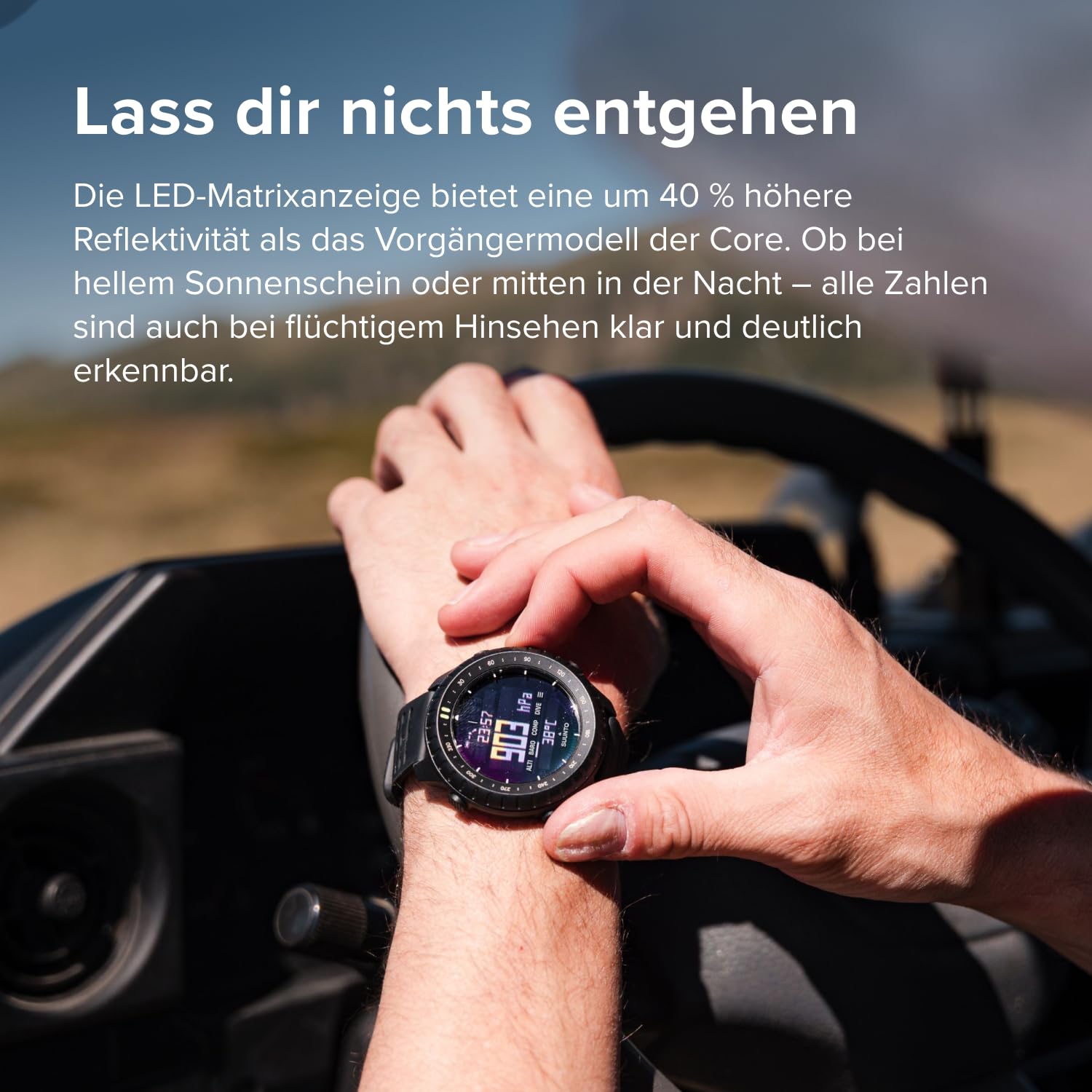 SUUNTO Core 2 Outdoor-Uhr, 10 ATM wasserdicht, 15 Mon. Akku | Höhenmesser, Barometer, Kompass, Sturmwarnung, rot/grüne Hintergrundbeleuchtung, Schrittzähler, SUUNTO‑App, Schwarz