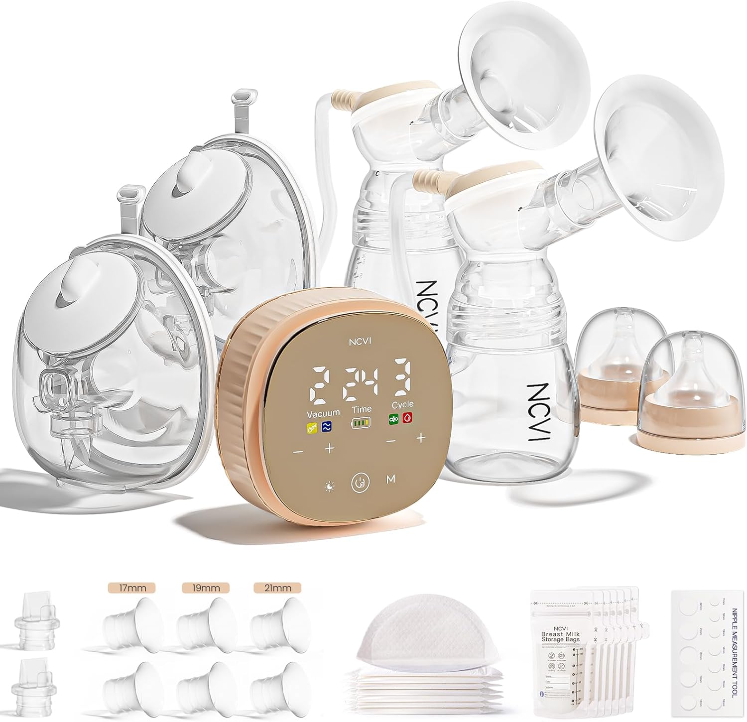 NCVI Electric Wearable Breast Pump 2-in-1, Micro-Vibration Comfort with Hospital-Grade Suction, 4400mAh Rechargeable, Fully Customizable & Efficient Portable Breastfeeding Pump for Home, Work or Go