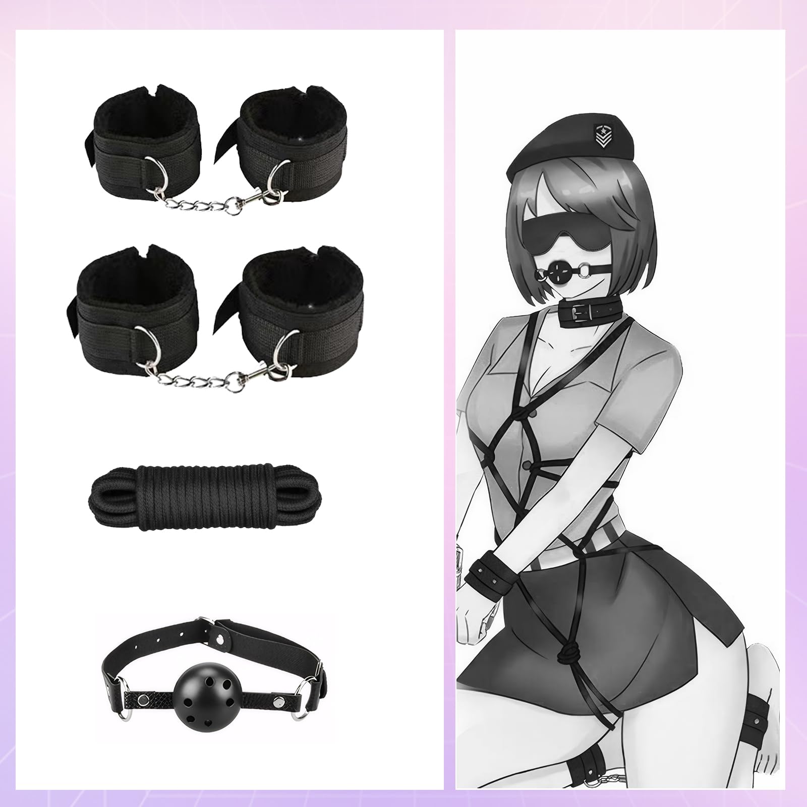 Kit Bondage BDSM 12 Pezzi Qoosea per Coppie – Set di Restrizione Regolabile con Manette, Cavigliere, Collare, Benda Occhi, Bavaglio & Accessori per Giochi Erotici – Sex Toys per Adulti