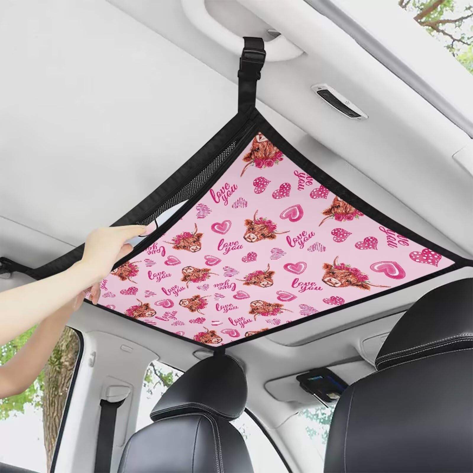 Love Calf Love Calf Cargo Net for Inside Car Roof 31x24 Inches Effortless Cargo Organization SUV Ceiling Storage Net Pocket for Travel Road Trips and Car Camping