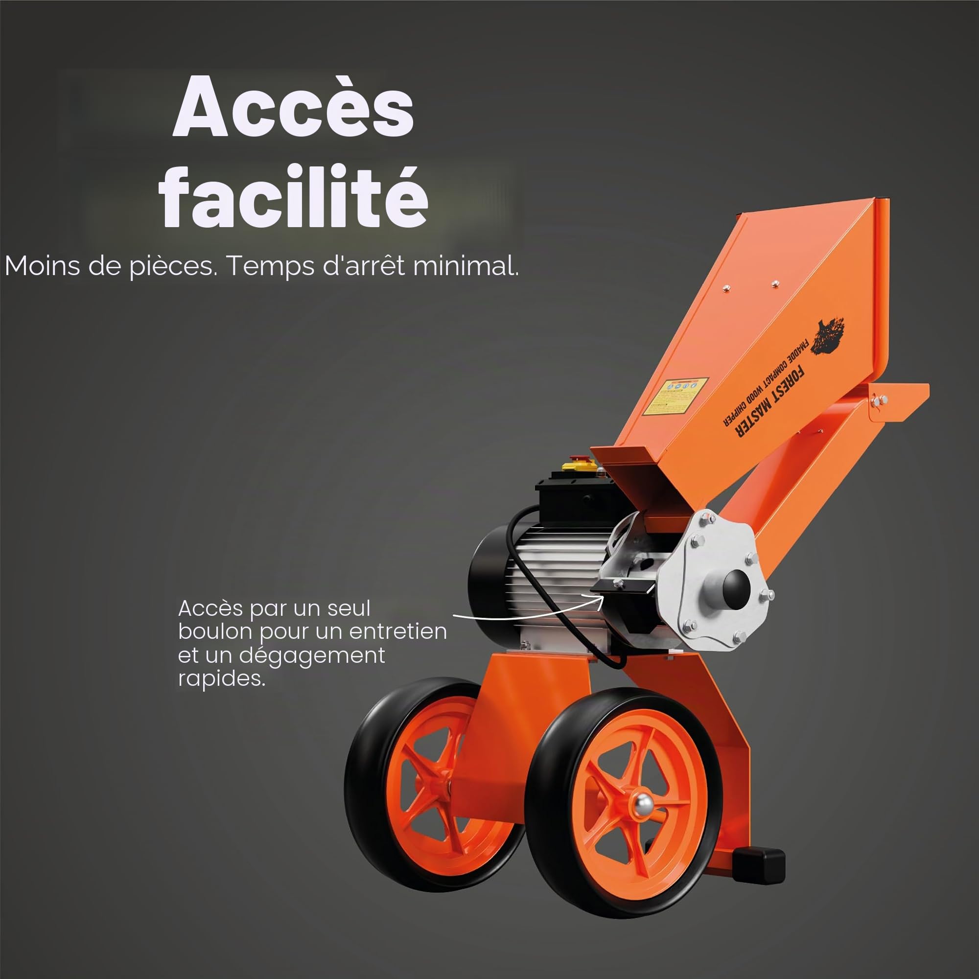 FM4DDE-EU-ADJ Broyeur de Bois Électrique 4hp avec Trémie Rotative – Entraînement Direct, Compact et Portable – Broie jusqu’à 50 mm de Diamètre avec Système Anti-Bouchage Amélioré et Prise EU