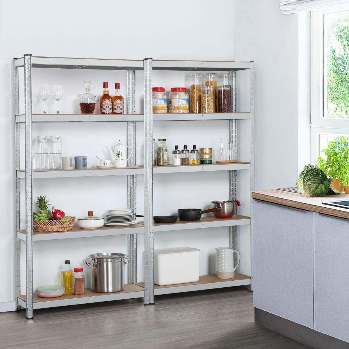 Yaheetech Set di 2 Scaffale Metallo con 5 Ripiani Regolabili 180x90x30 cm