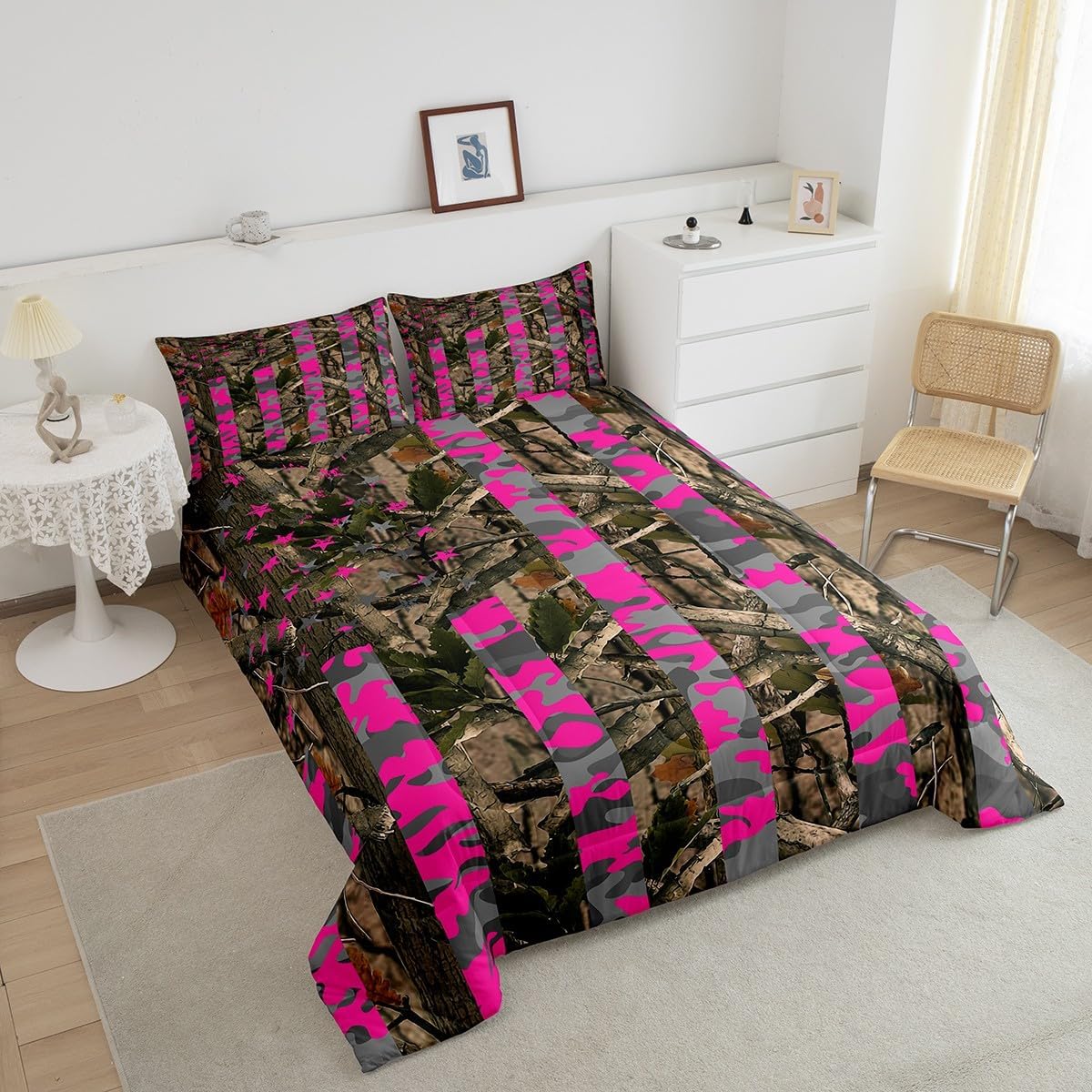 Feelyou Branch Comforter Set Queen Size Botanical Hunting Bedding Set for Boys Teens Decor Camo Leaf Comforter Tree Branch Duvet Set Bedroom Quilt Set 3Pcs