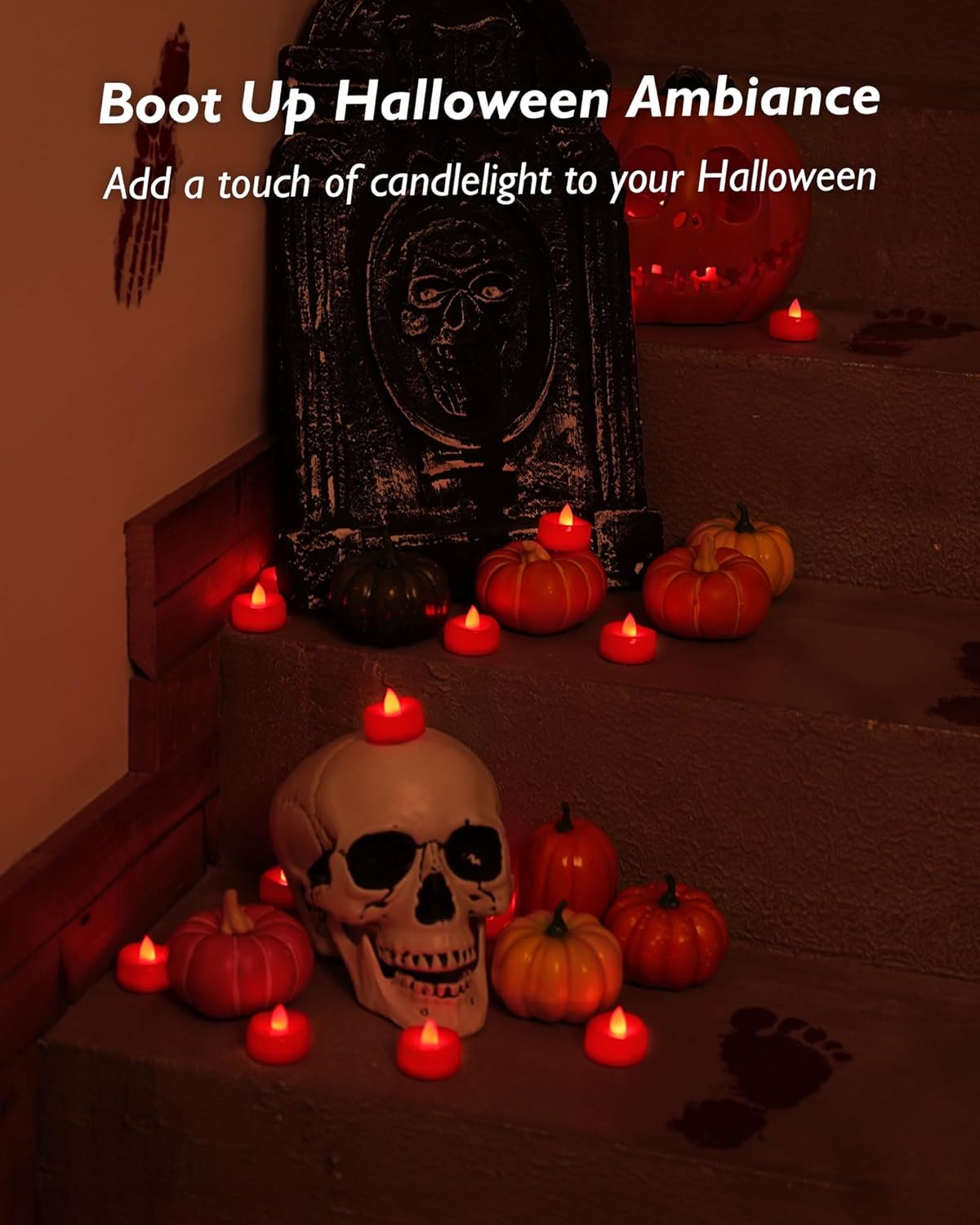 merrynights LED Candles, 24 Pack Tea Lights Candles Battery Operated, Flameless Tealight Candle, Realistic Tea Lights for Halloween Christmas Party Decor -D 1.5” x H 1.25”-Red