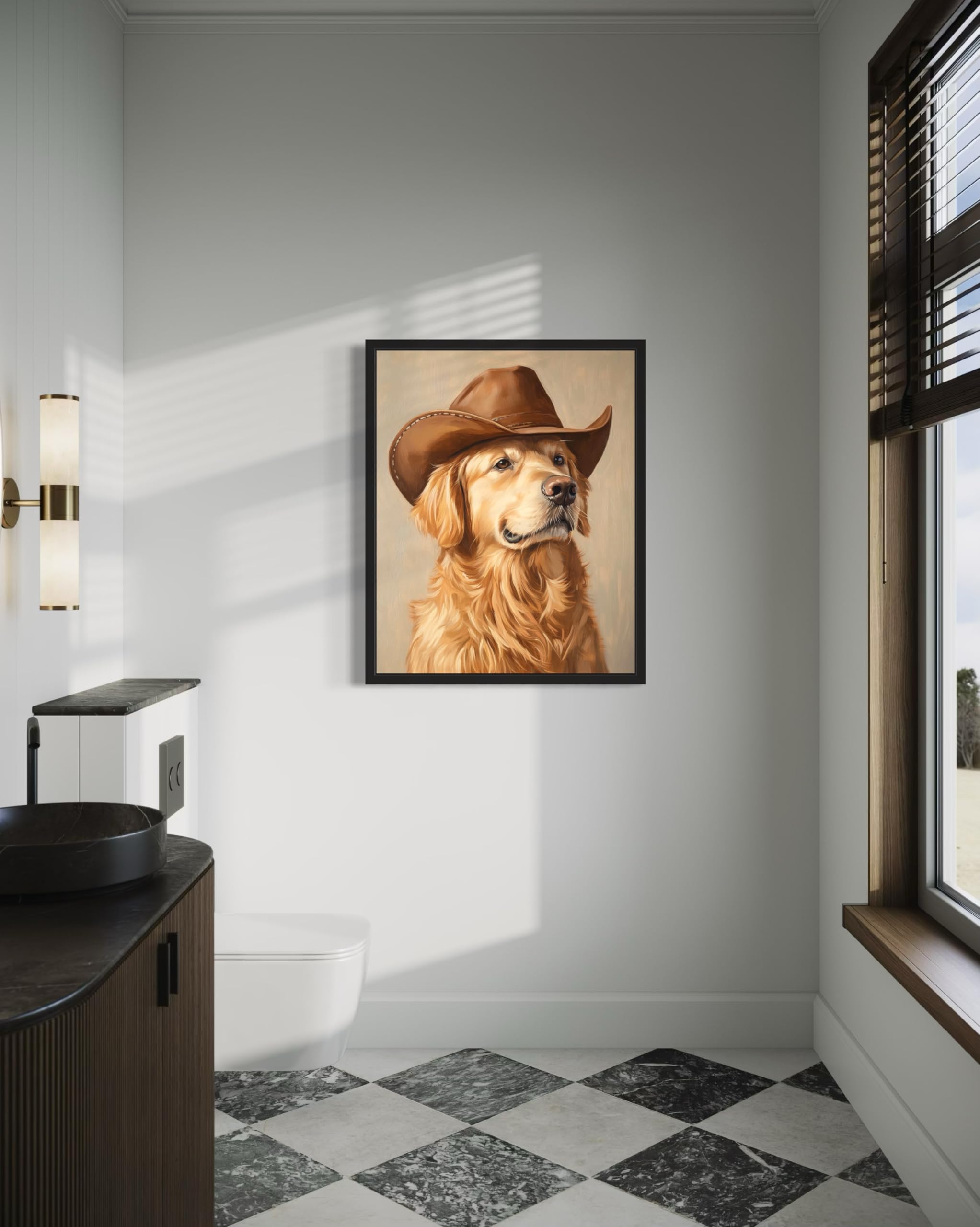 Tableau Toile Golden Retriever Cowboy - Décoration Murale 40x50 Cm, Style Réaliste, Sans Cadre, Pour Salon, Chambre, Salle De Bain