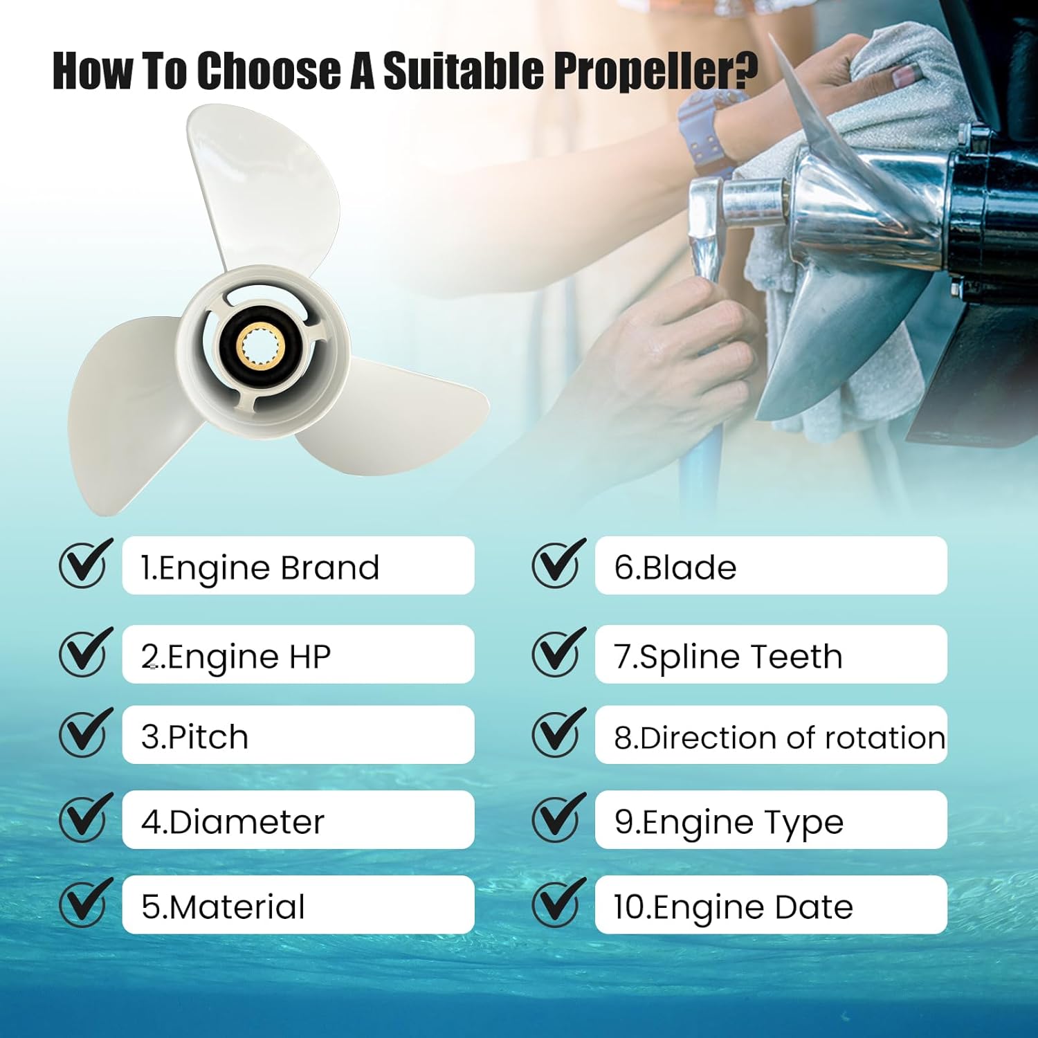 Outboard Propeller Boat Propeller for Yamaha 13x19 13 1/4x17 13 5/8x13 13 1/2x15,50HP60HP70HP75HP 80HP85HP90HP100HP115HP130HP Propeller for Yamaha Engines 15 Spline Tooth,RH