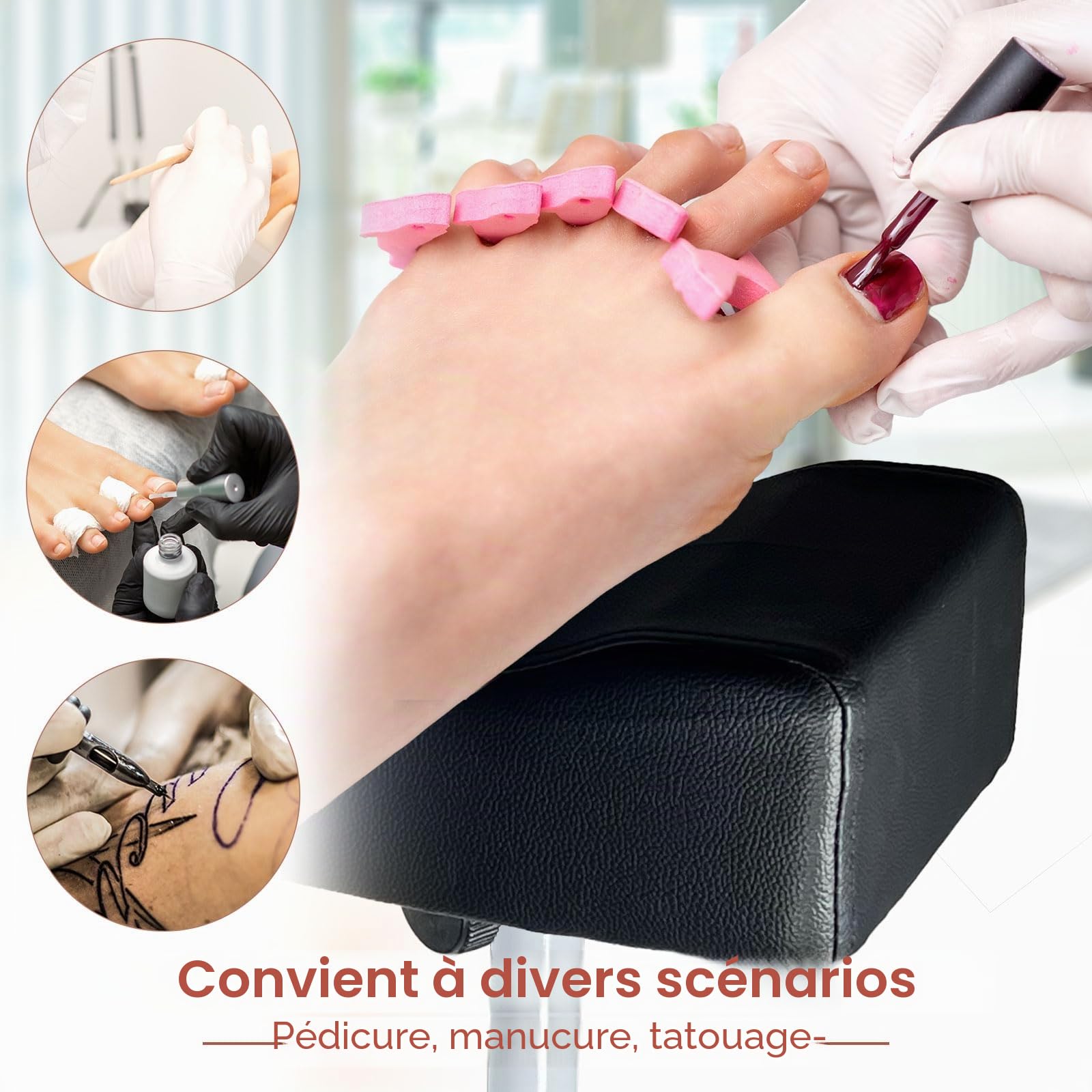 Tabouret de Pédicure et Manucure Réglable en Hauteur - Repose-Pieds pour Soin des Pieds, Massage Spa, Salon de Beauté - Noir