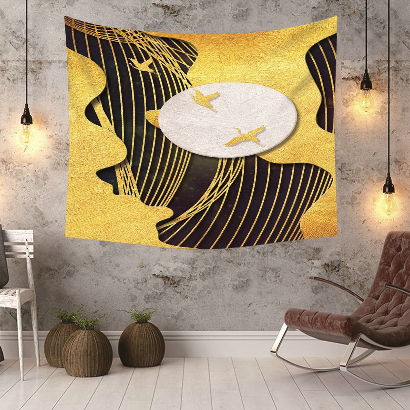 Tapiz decorativo de pared de poliéster con diseño abstracto de luna y animales salvajes, 350 x 256 cm