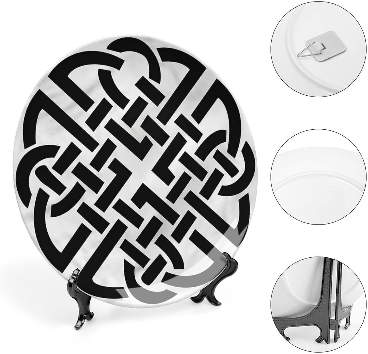 XISUNYA 6 Inch Decorative Plate, Celtic Round Porcelain,Ancient Scottish Design Knot Print Ceramic Wall Hanging Decor Accessory for Dining Table Tabletop Home Decor