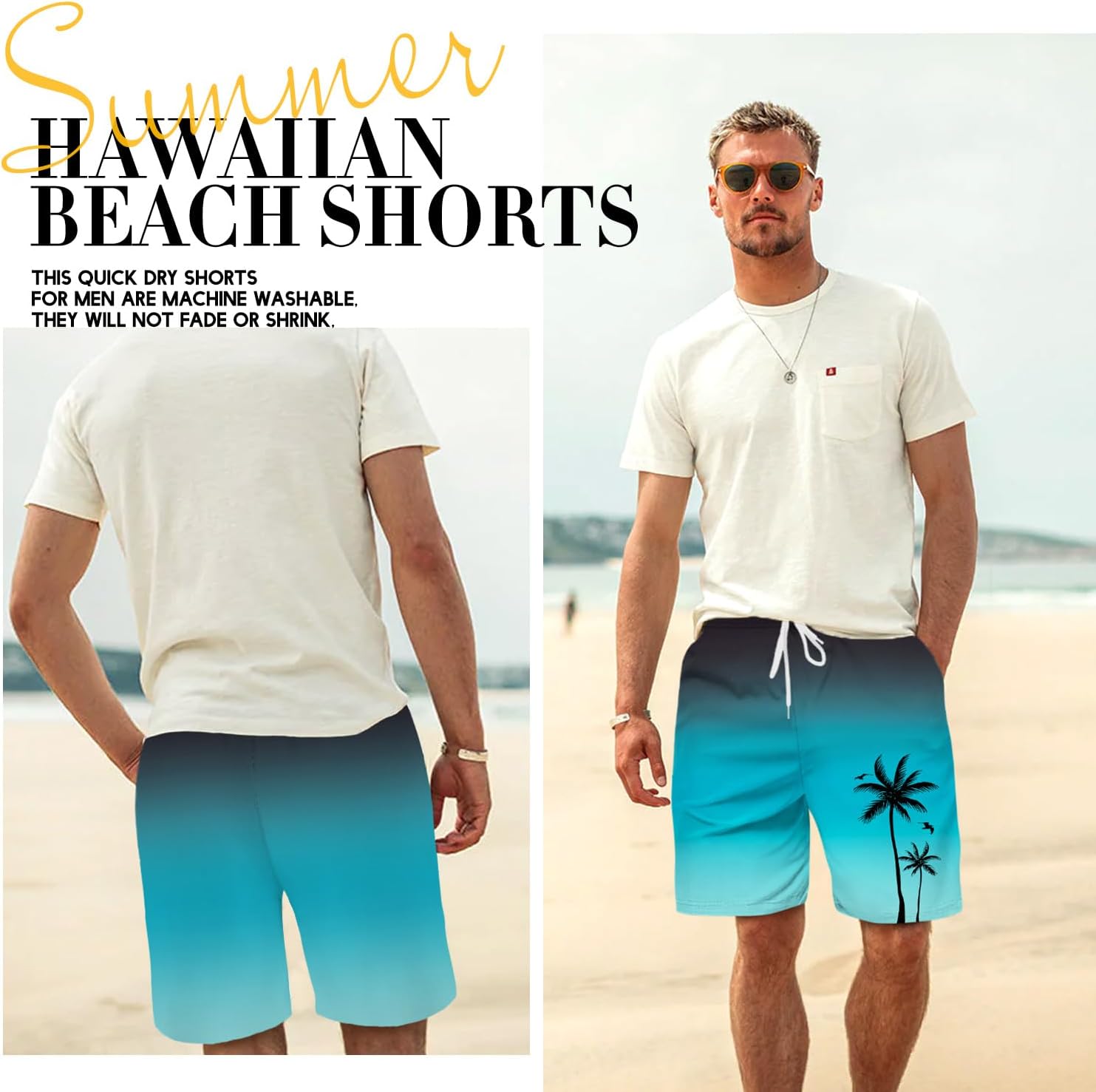 Men's Swim Trunks Hawaiian Bathing Mesh Lining Suit Swimsuits Beach Shorts with Pockets - Image 4