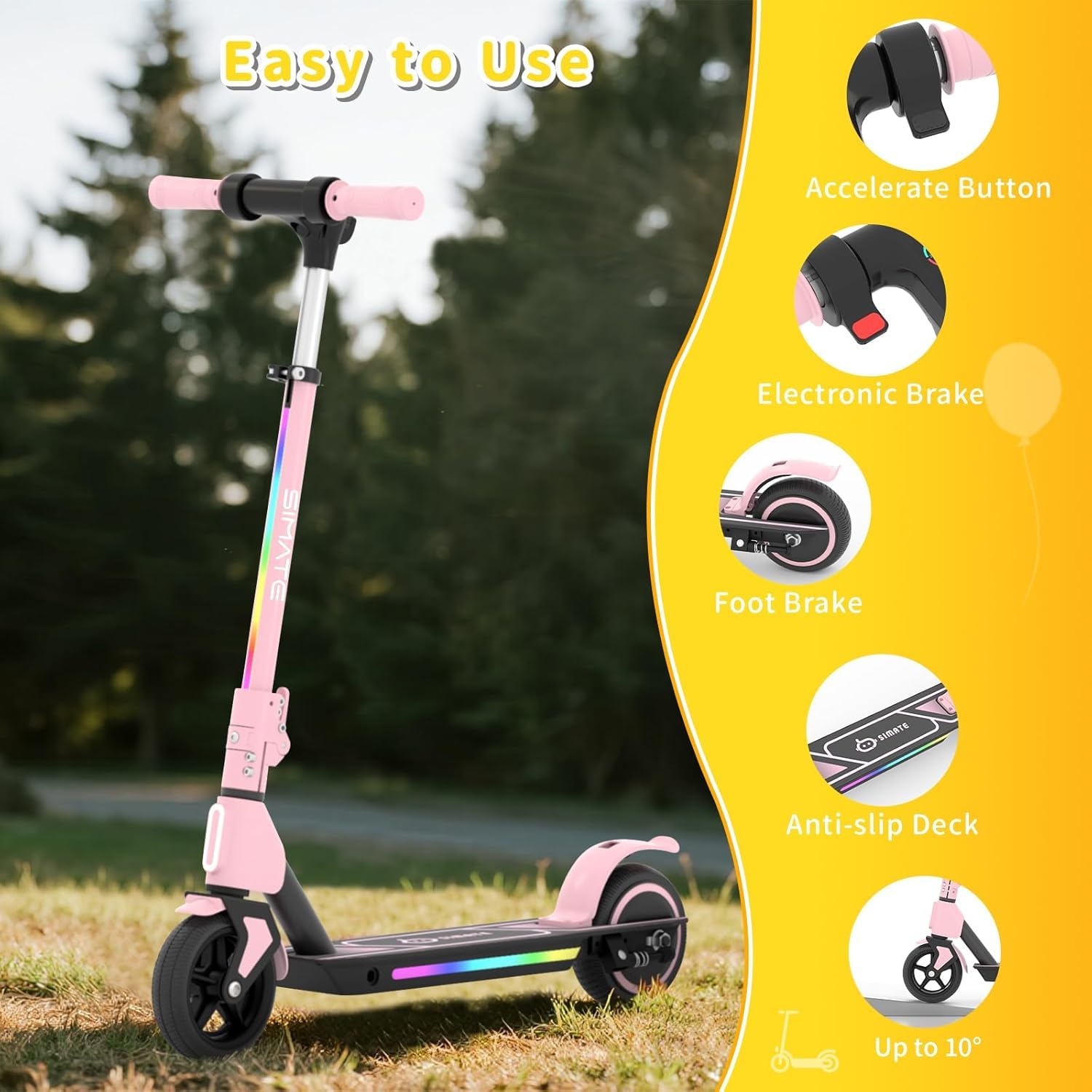 E-RIDES Patinete Eléctrico, Manillar Ajustable 86-99cm, Motor 130W 3 Velocidades 8-14 km/h, Autonomía hasta 8km, Pantalla LED & Luces, Ruedas 6,5" Antipinchazos, para Niños de 3 a 12 Años