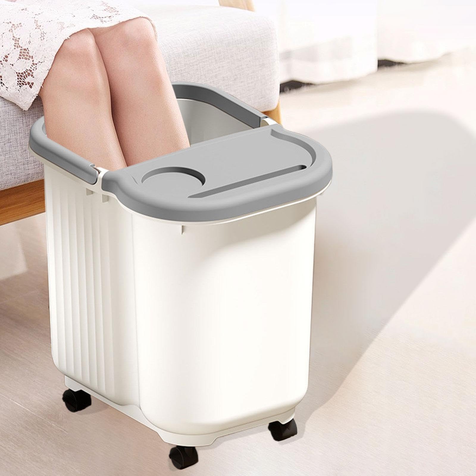 Vaschetta per Pediluvio con Punti Massaggianti, Portatile, per Relax Domestico, con Coperchio, Ideale per Pedicure, Bianco Grigio, L with Wheels