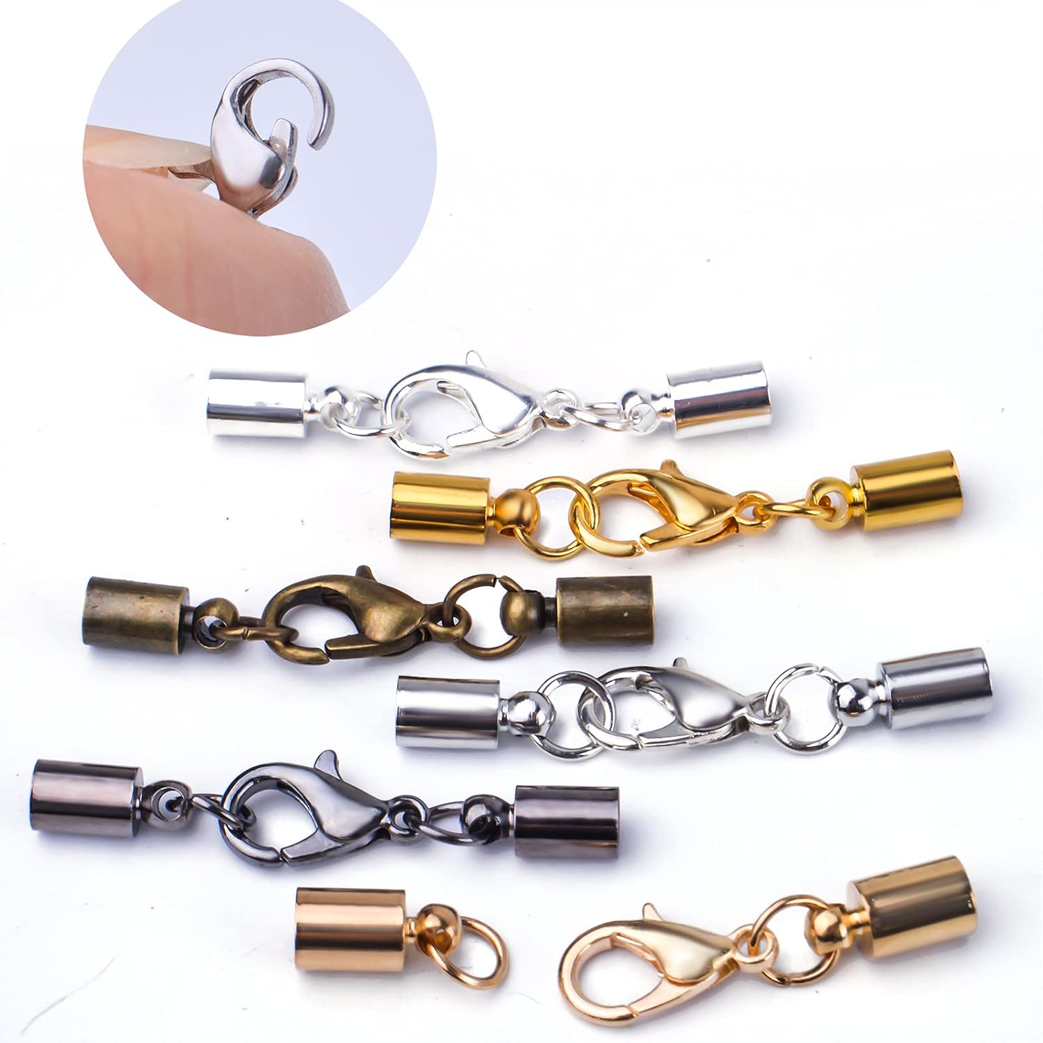 BronaGrand Lobster Claw Clasps 36pcs Alloy Leather Cord Ends Lobster Claw Clasp Cord Necklace End Caps in 6 Colors - Image 4