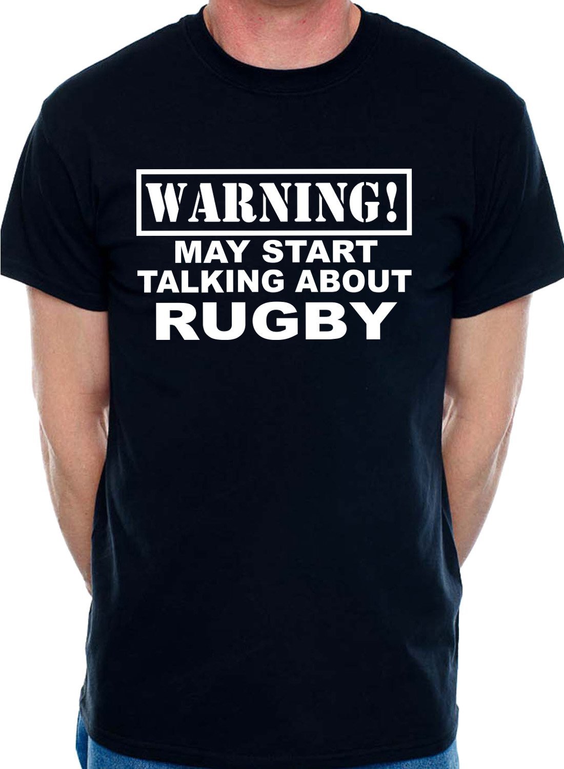 Print4U Mens T-Shirt Warning May Talk About Rugby X-Large Black
